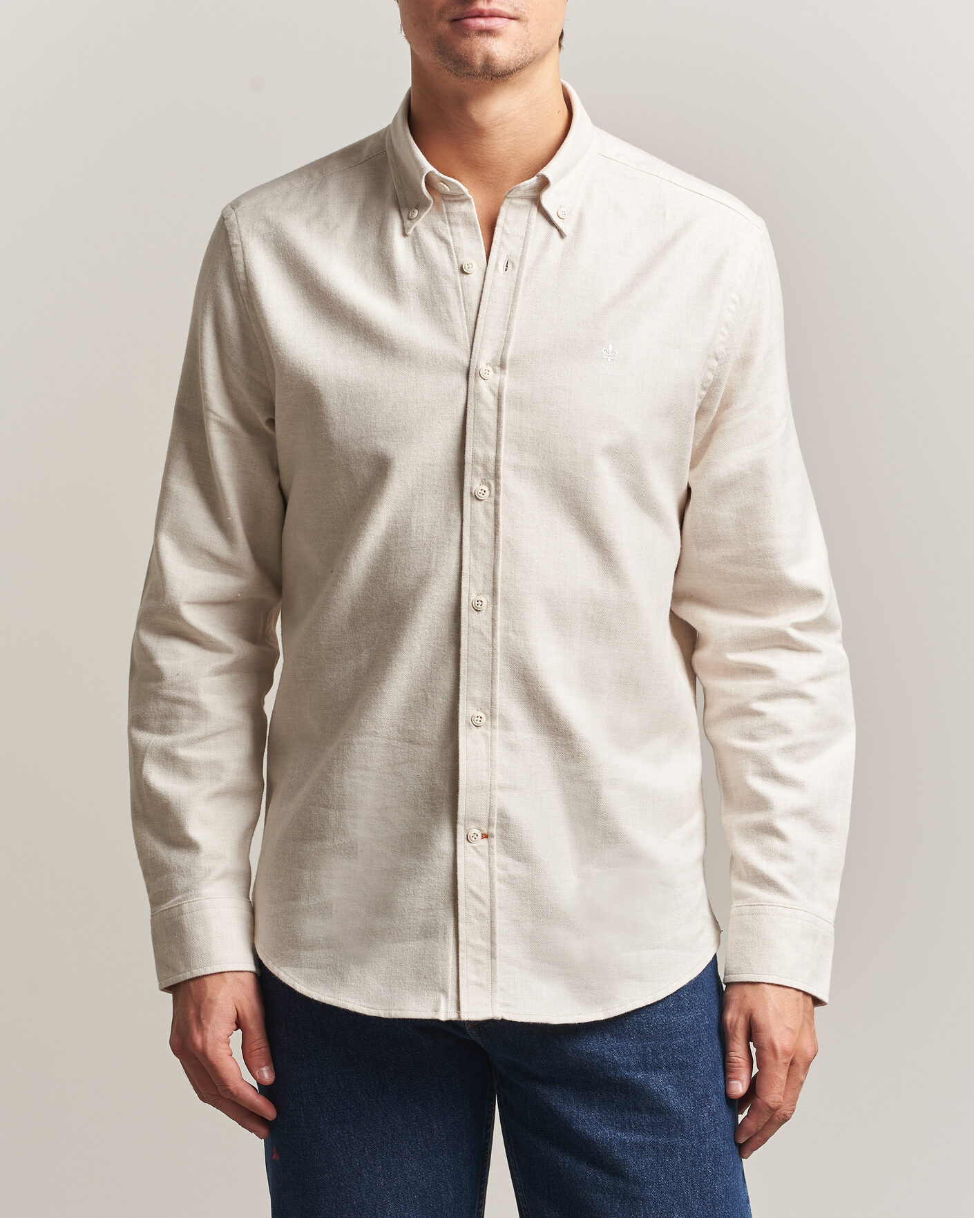 Herre | Skjorter | Morris | Flannel Herringbone Shirt Off White