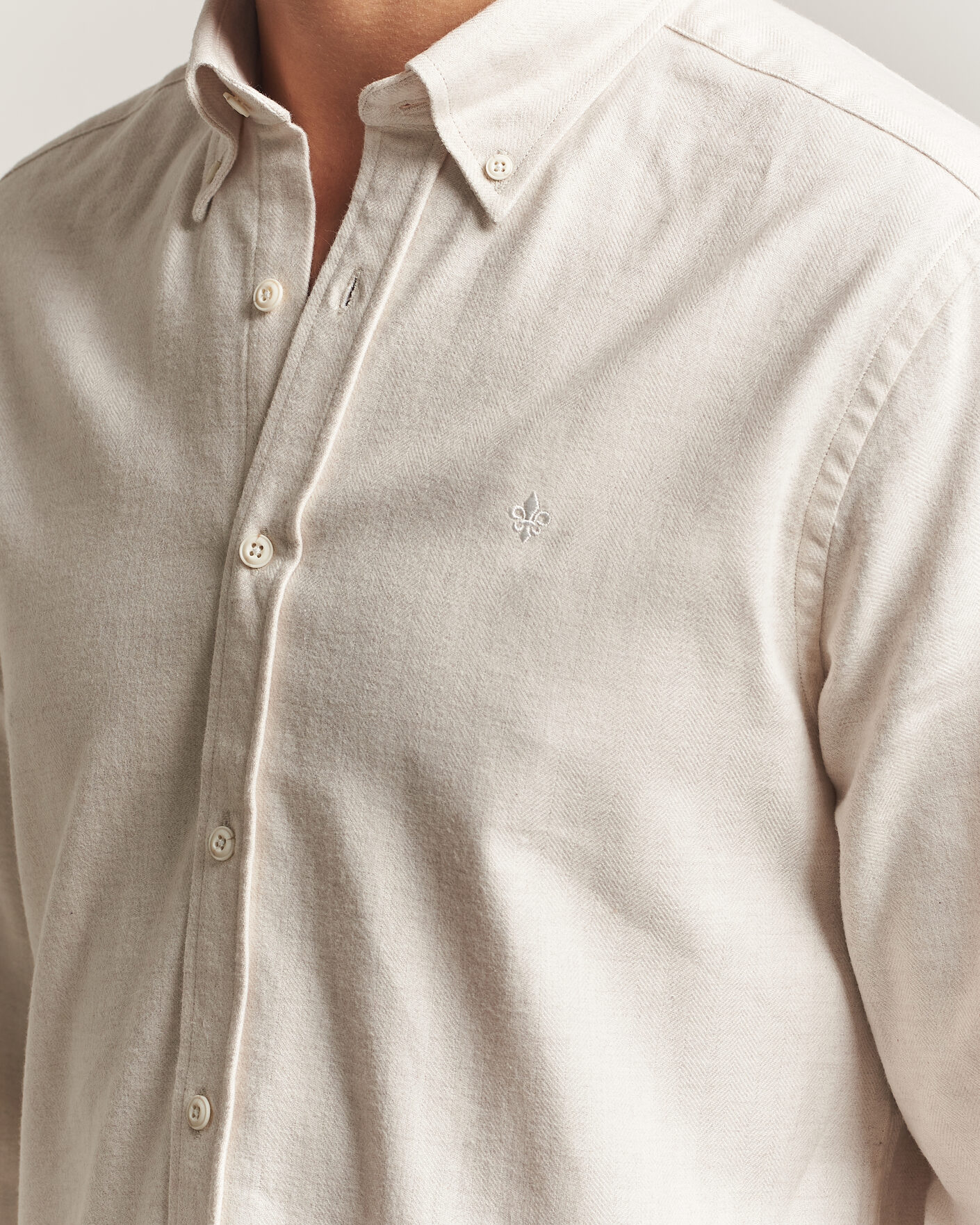 Herre | Skjorter | Morris | Flannel Herringbone Shirt Off White