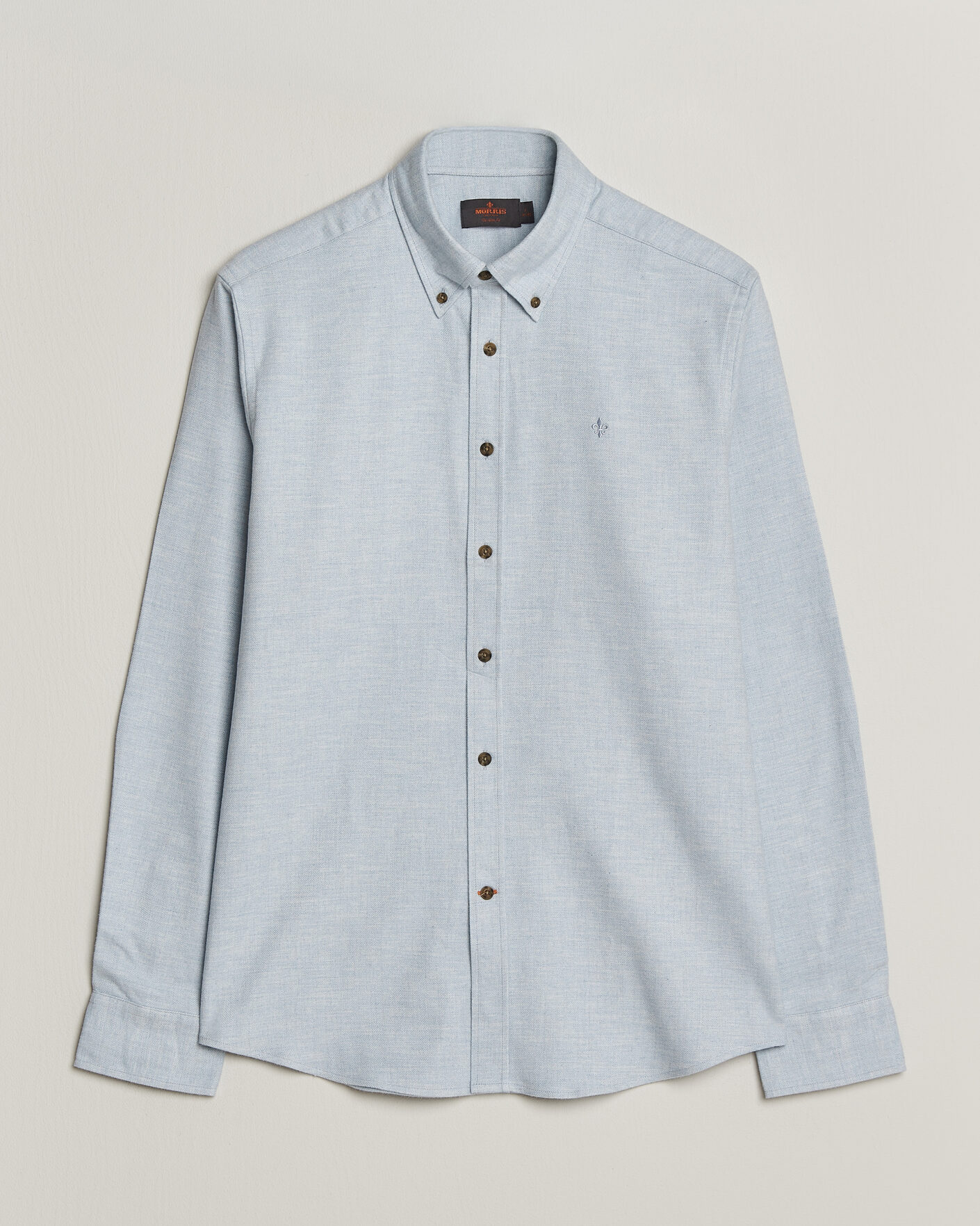 Herre | Skjorter | Morris | Flannel Herringbone Shirt Light Blue