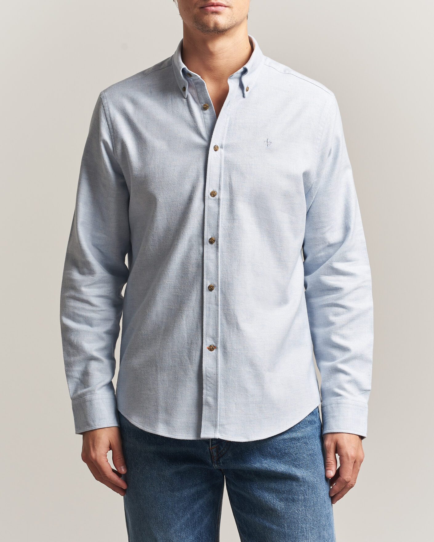 Herre | Skjorter | Morris | Flannel Herringbone Shirt Light Blue