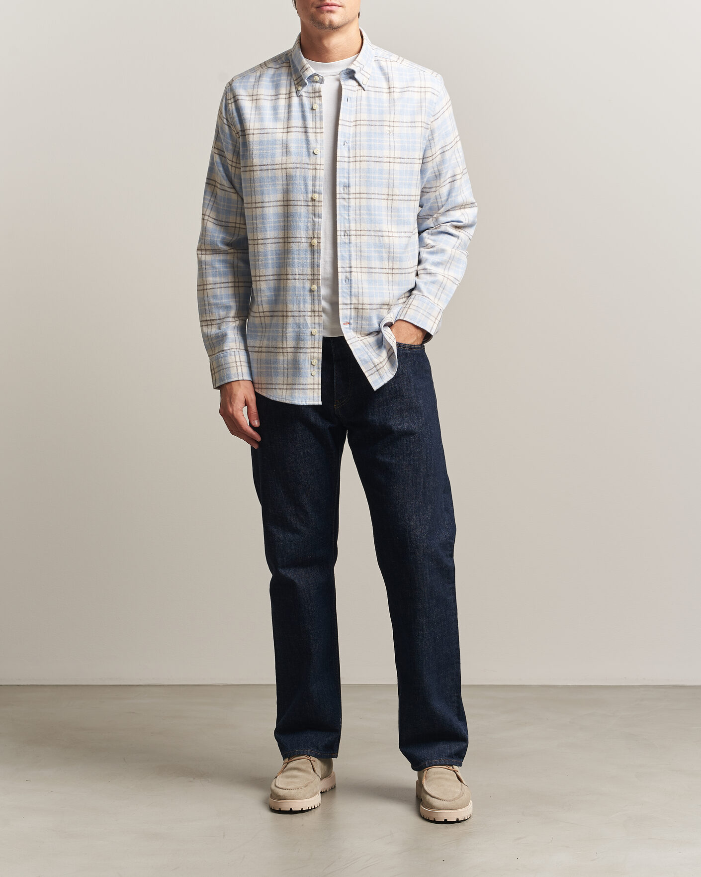 Herre | Skjorter | Morris | Flannel Mouliné Shirt Light Blue