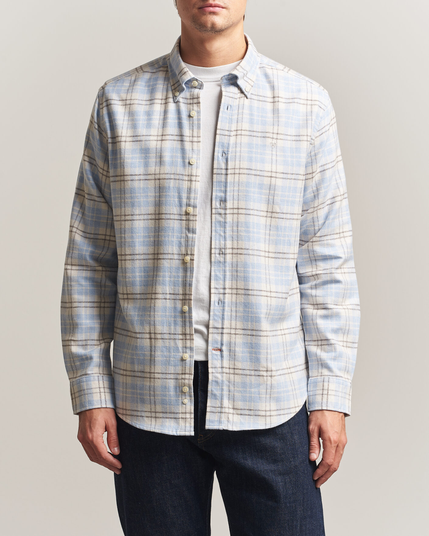Herre | Skjorter | Morris | Flannel Mouliné Shirt Light Blue