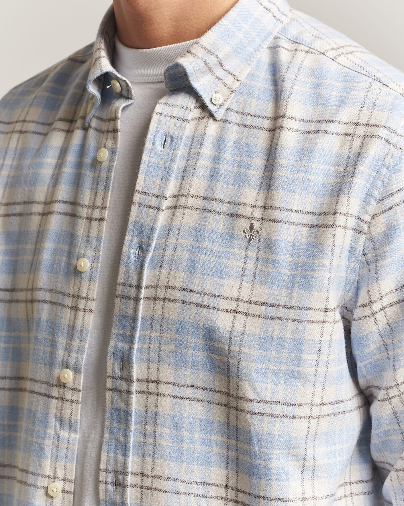 Herre | Skjorter | Morris | Flannel Mouliné Shirt Light Blue