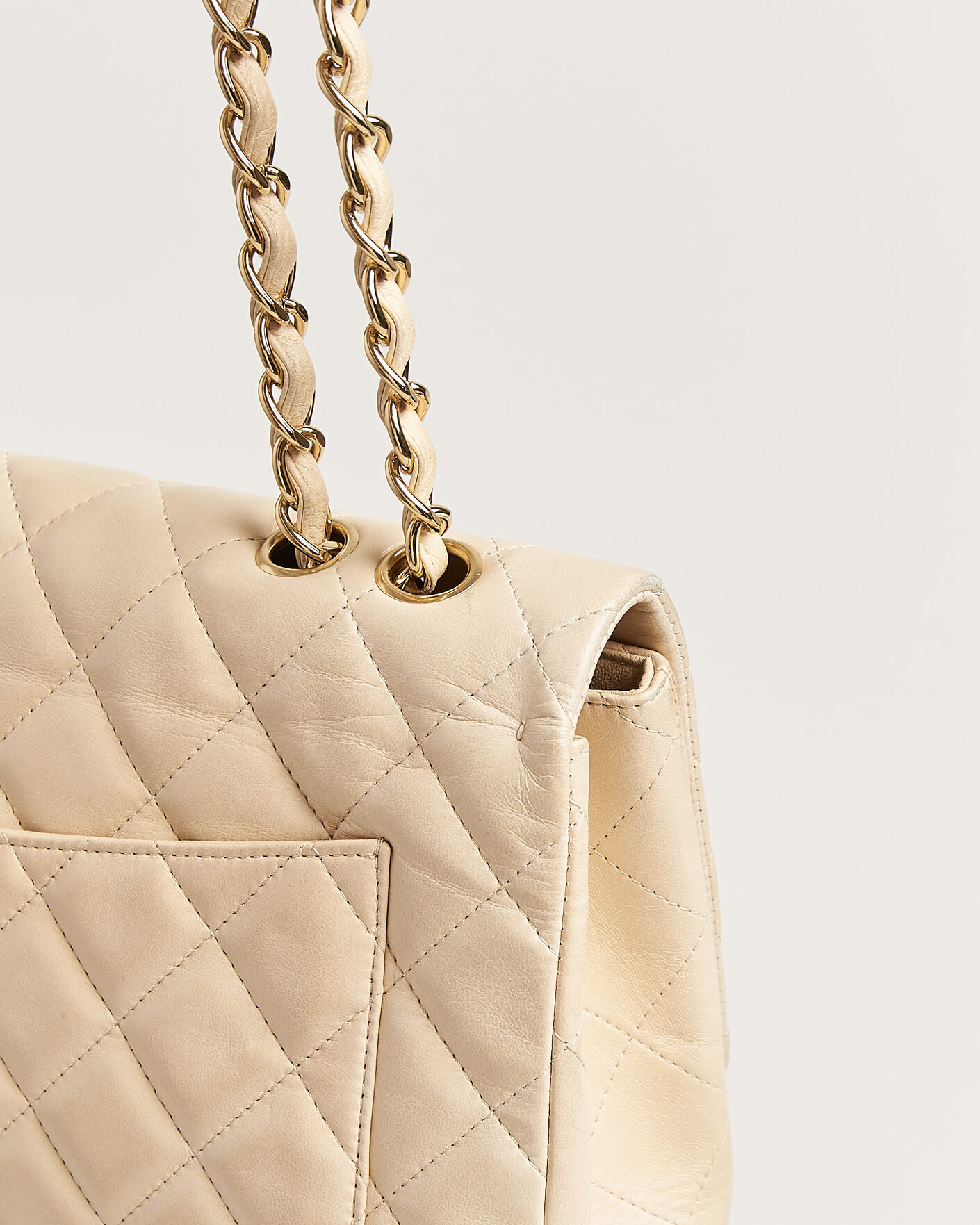 Herre | Chanel Pre-Owned Classic Jumbo Single Flap Bag Lambskin Beige | Chanel Pre-Owned | Classic Jumbo Single Flap Bag Lambskin Beige