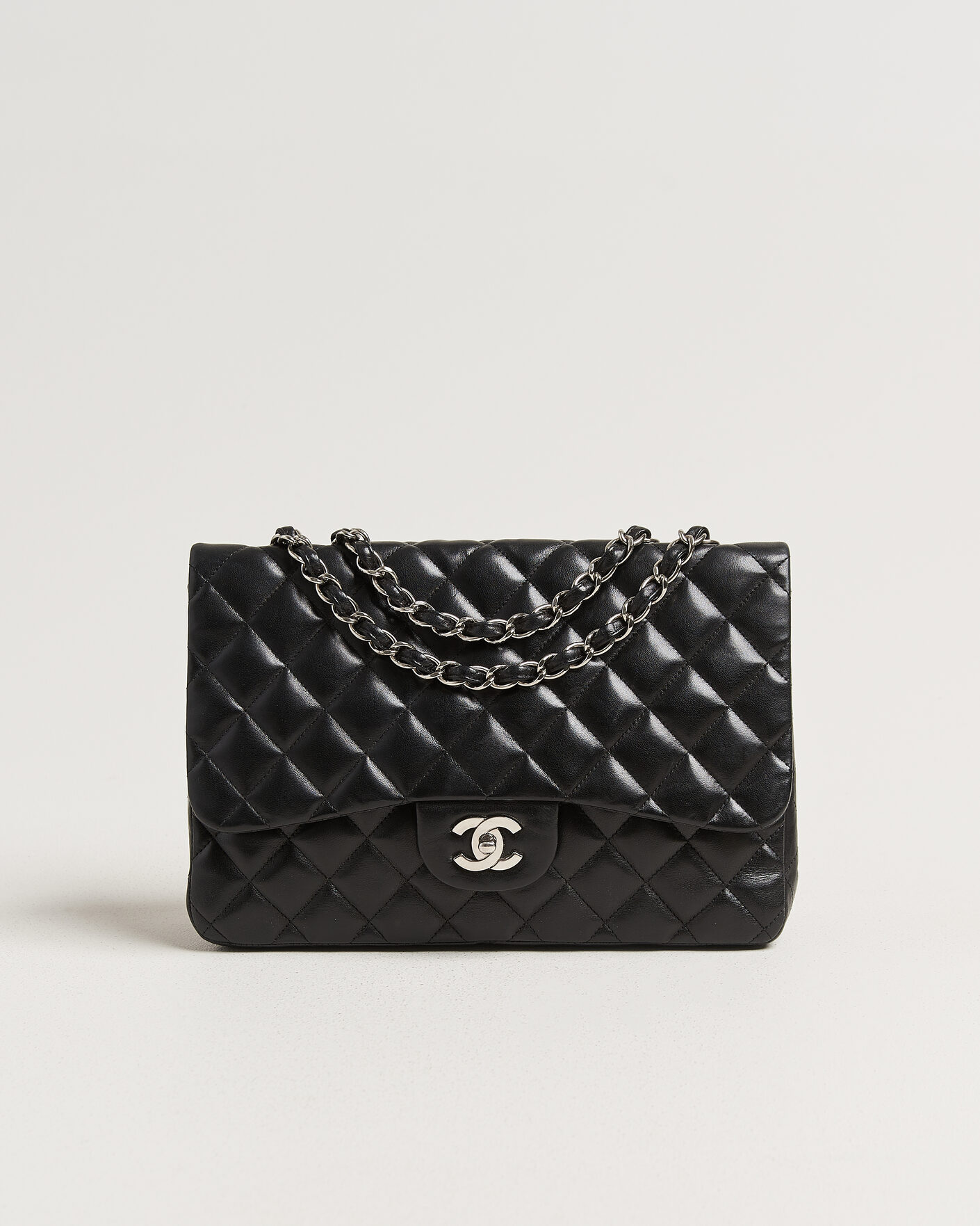 Herre | Chanel Pre-Owned Classic Jumbo Single Flap Bag Lambskin Black | Chanel Pre-Owned | Classic Jumbo Single Flap Bag Lambskin Black
