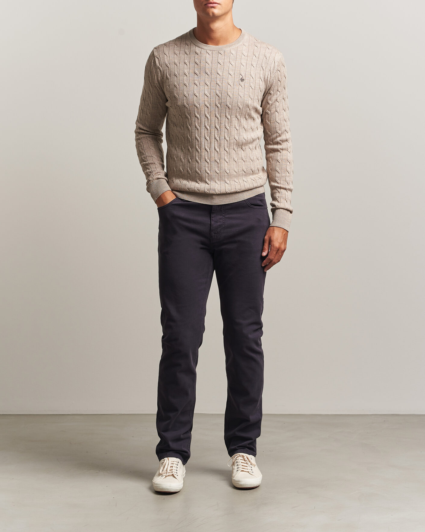 Herre | Gensere | Morris | Merino Cable O-Neck Khaki