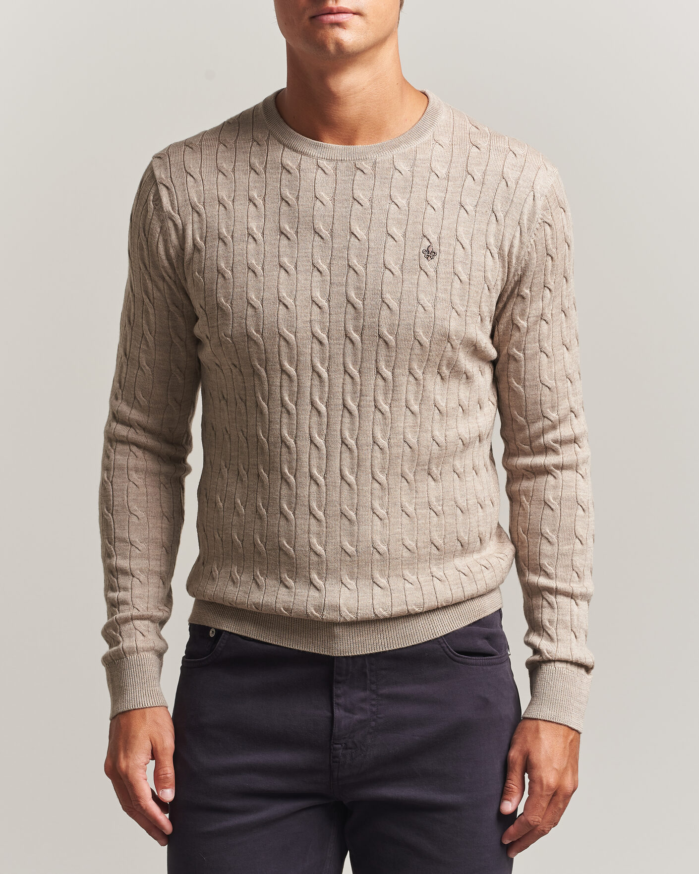 Herre | Gensere | Morris | Merino Cable O-Neck Khaki