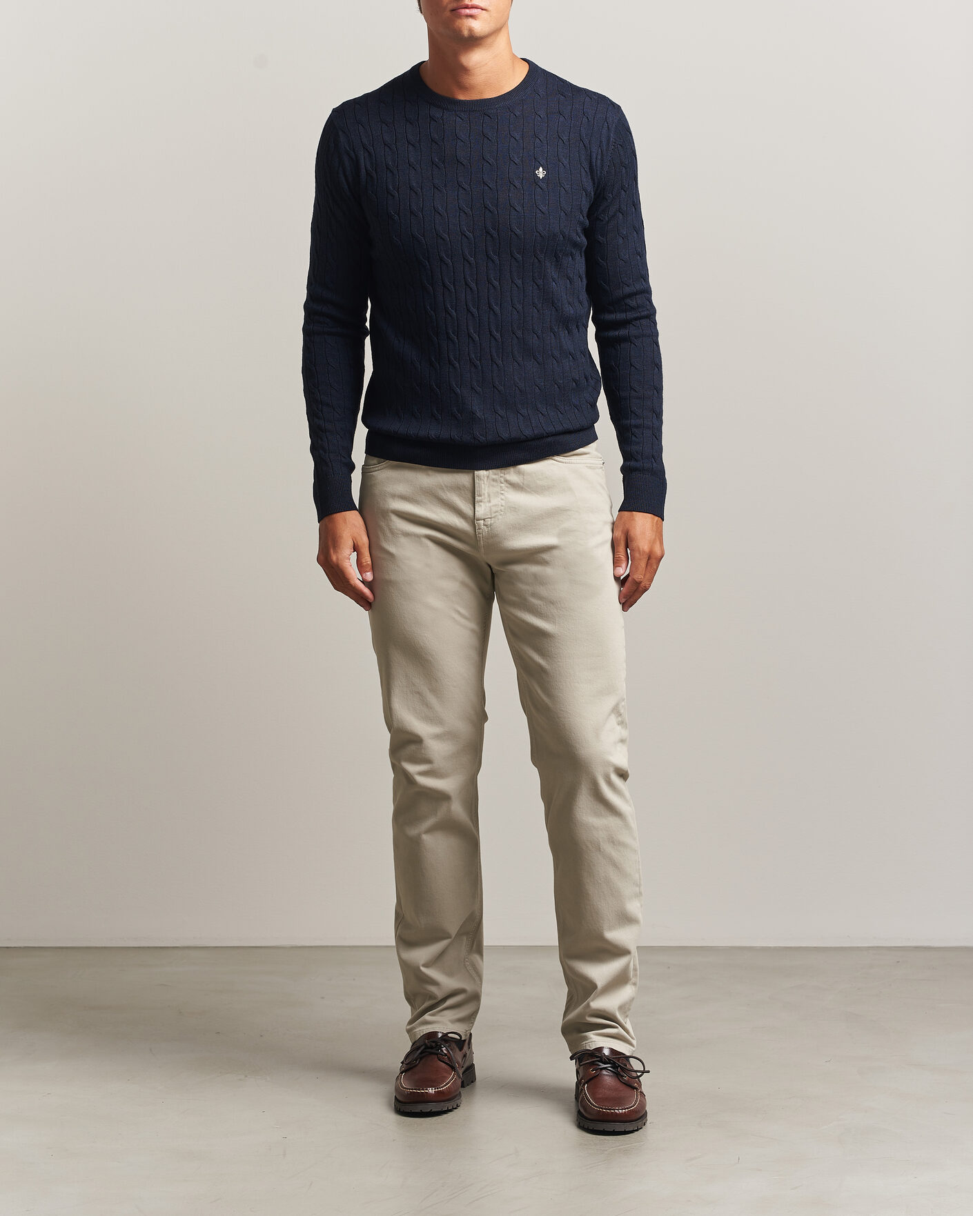 Herre | Gensere | Morris | Merino Cable O-Neck Navy