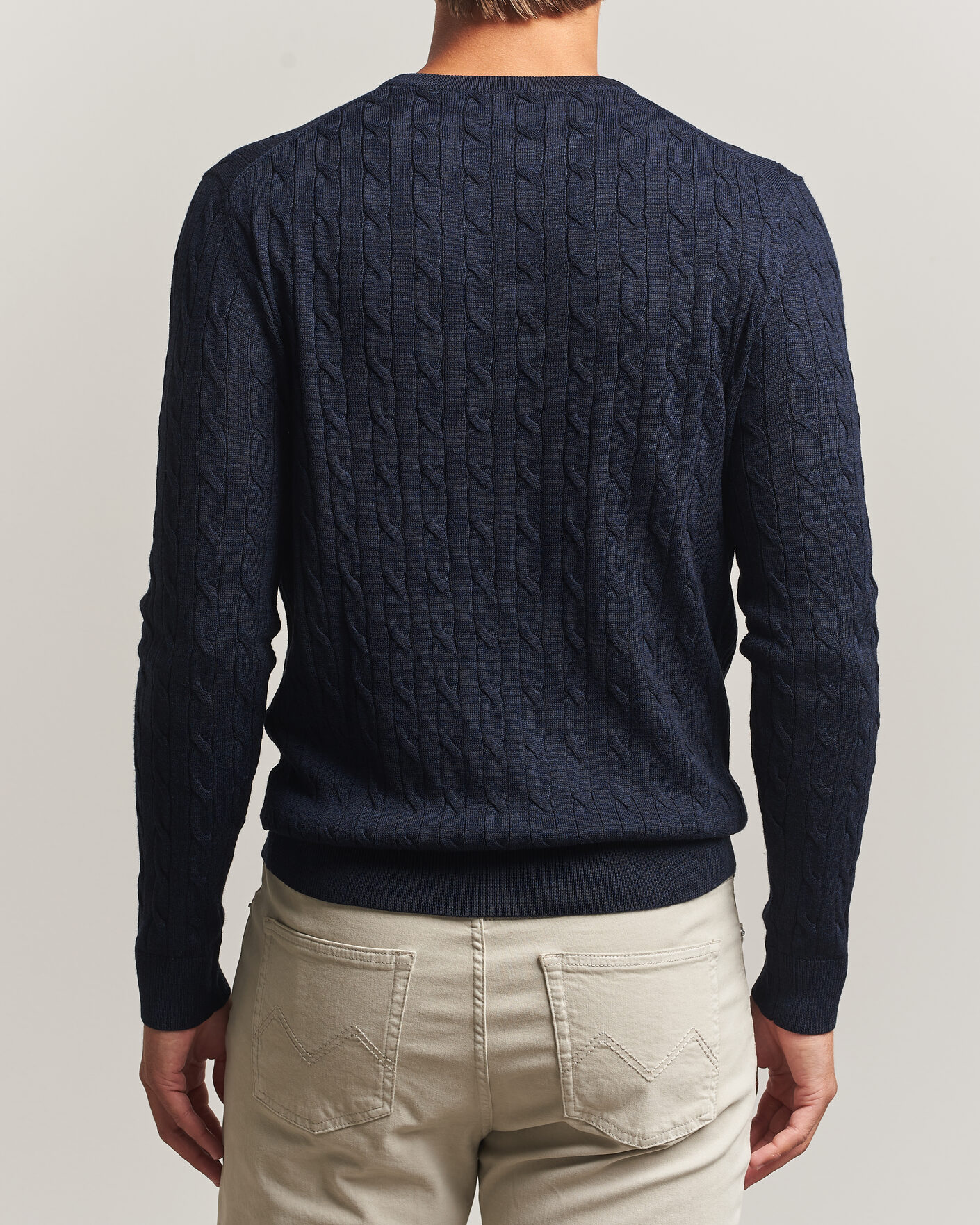 Herre | Gensere | Morris | Merino Cable O-Neck Navy