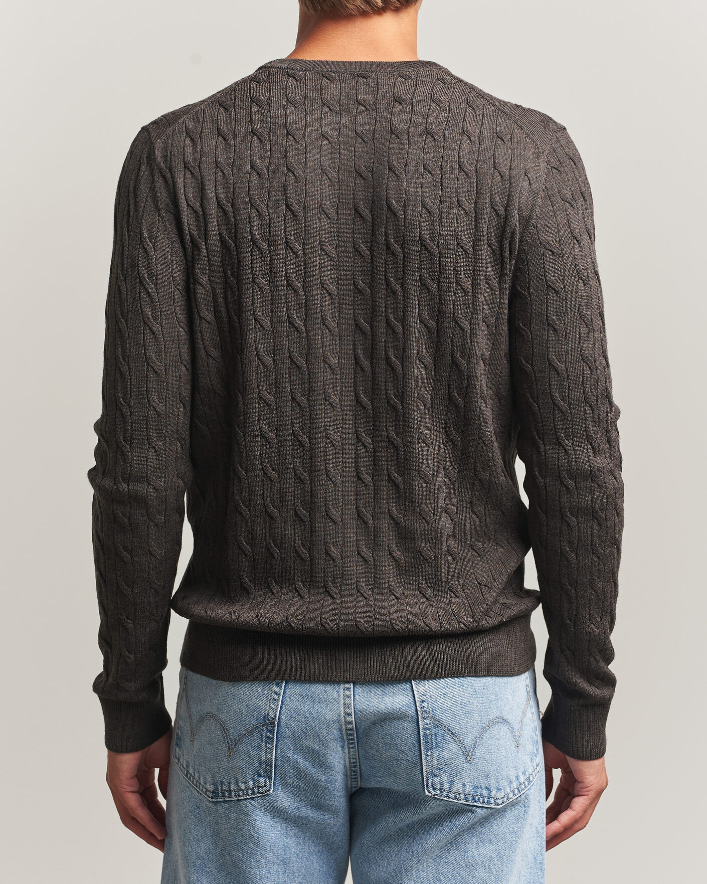 Herre | Gensere | Morris | Merino Cable O-Neck Brown