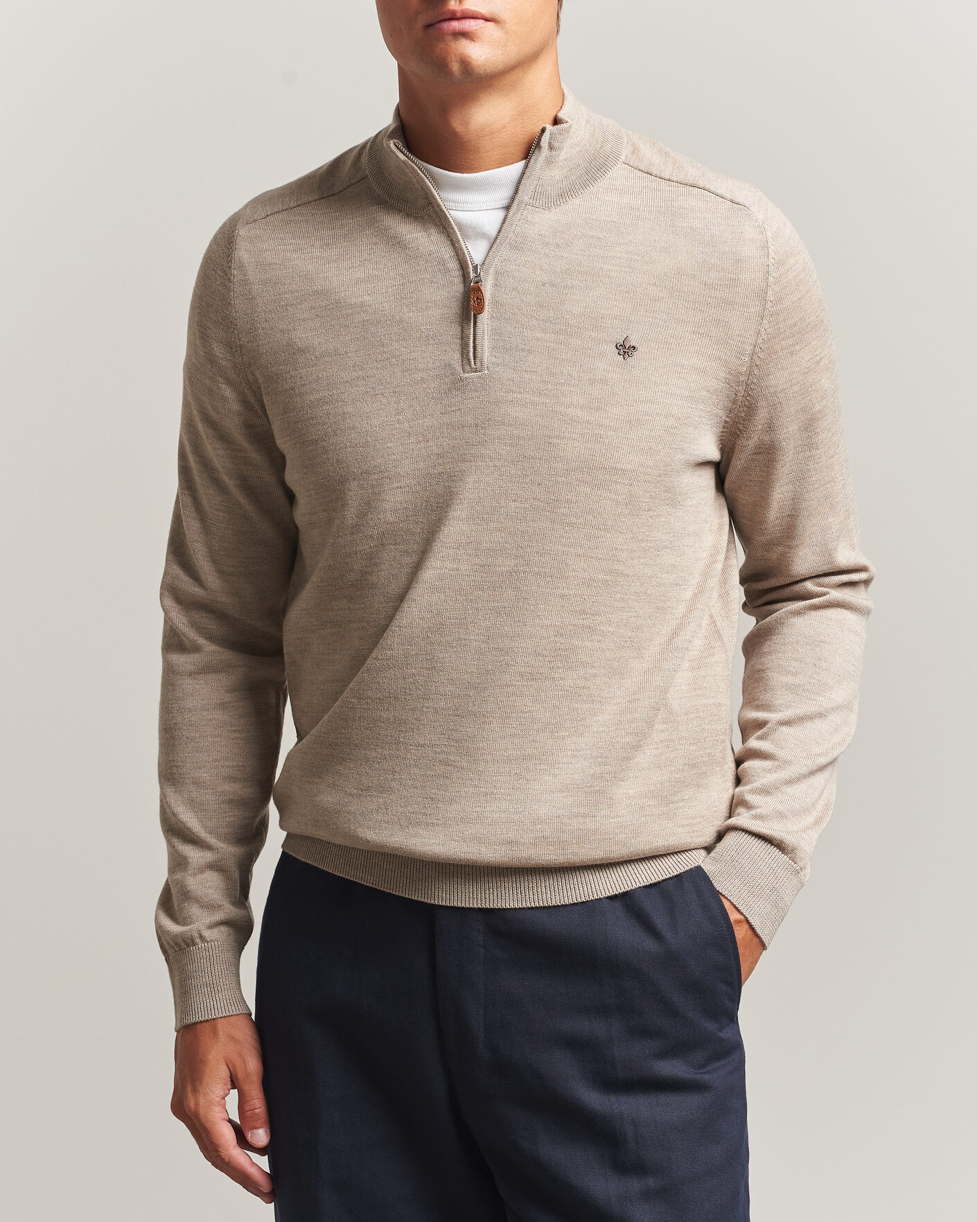 Herre | Gensere | Morris | John Merino Half Zip Khaki