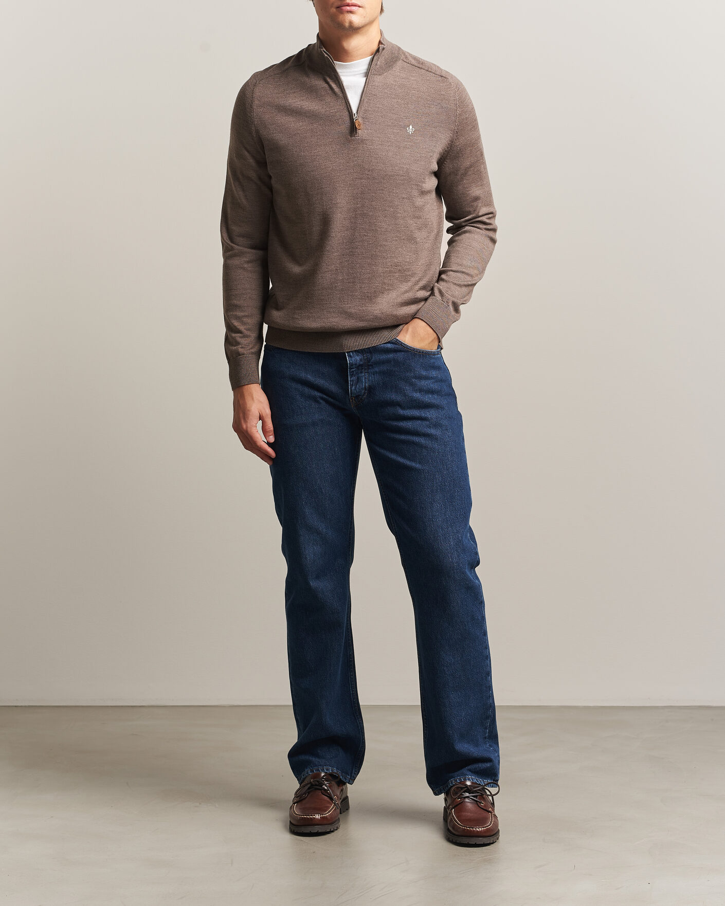 Herre | Gensere | Morris | John Merino Half Zip Brown