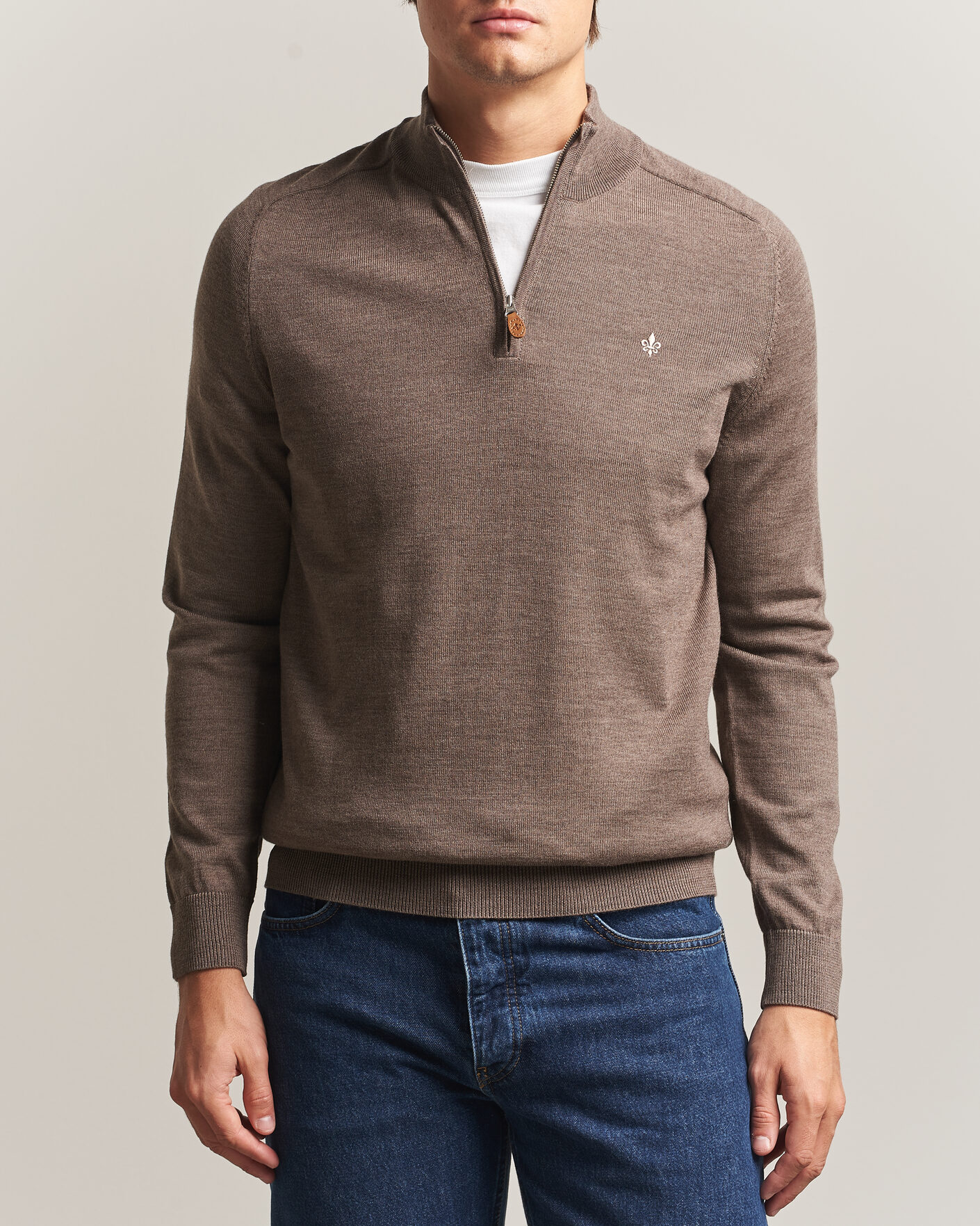 Herre | Gensere | Morris | John Merino Half Zip Brown