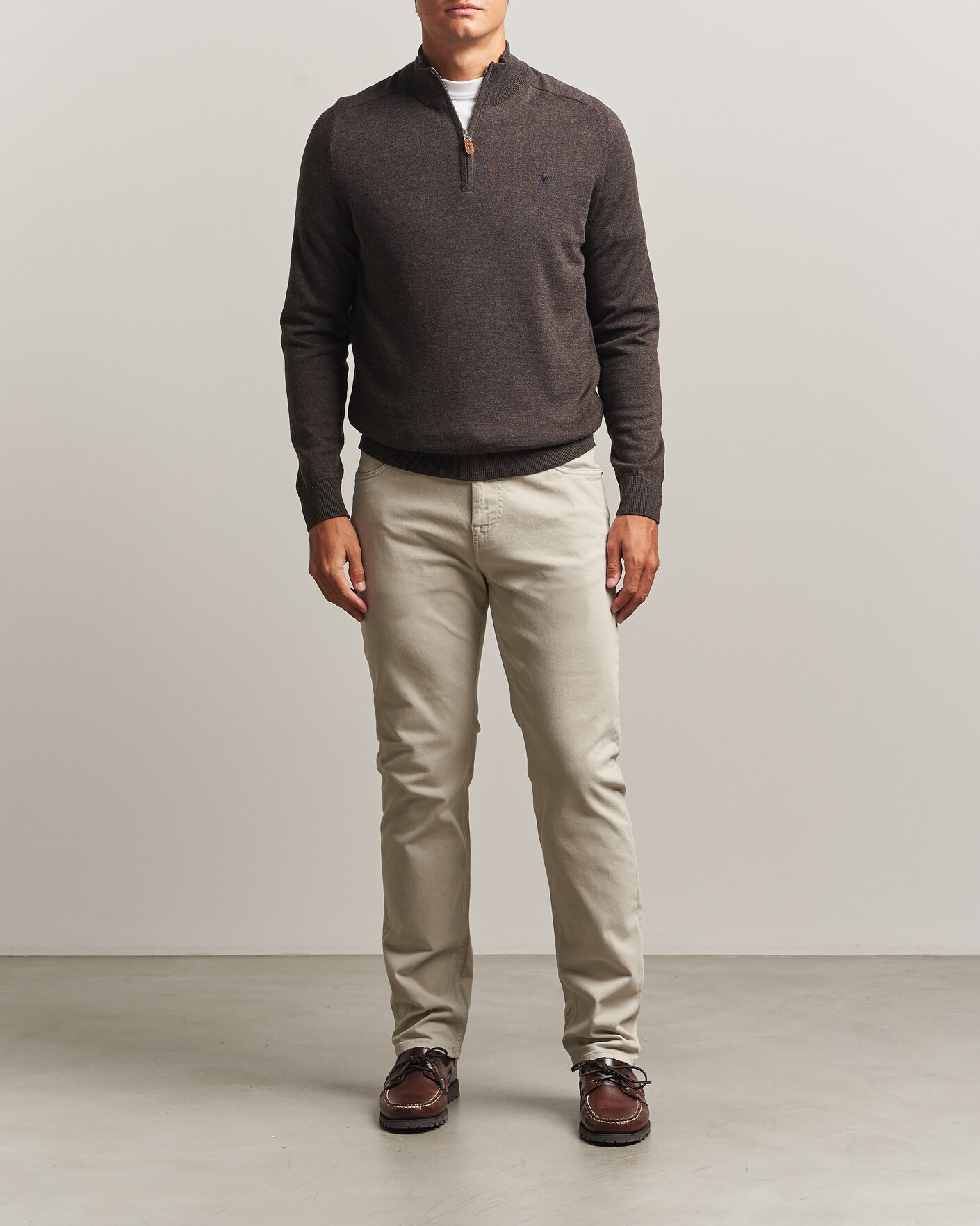 Herre | Gensere | Morris | John Merino Half Zip Brown
