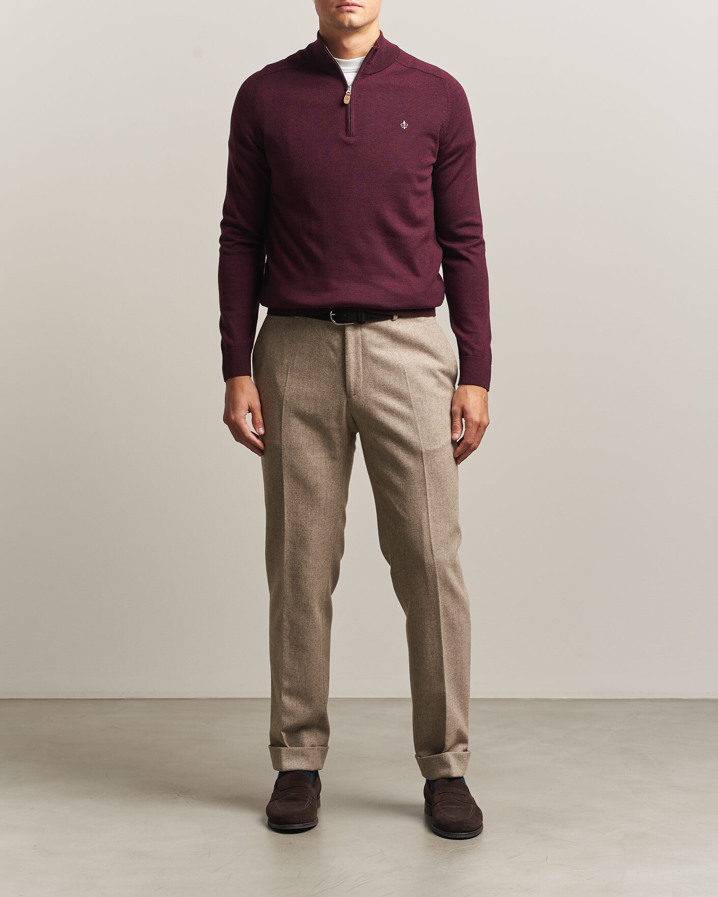 Herre | Gensere | Morris | John Merino Half Zip Wine Red