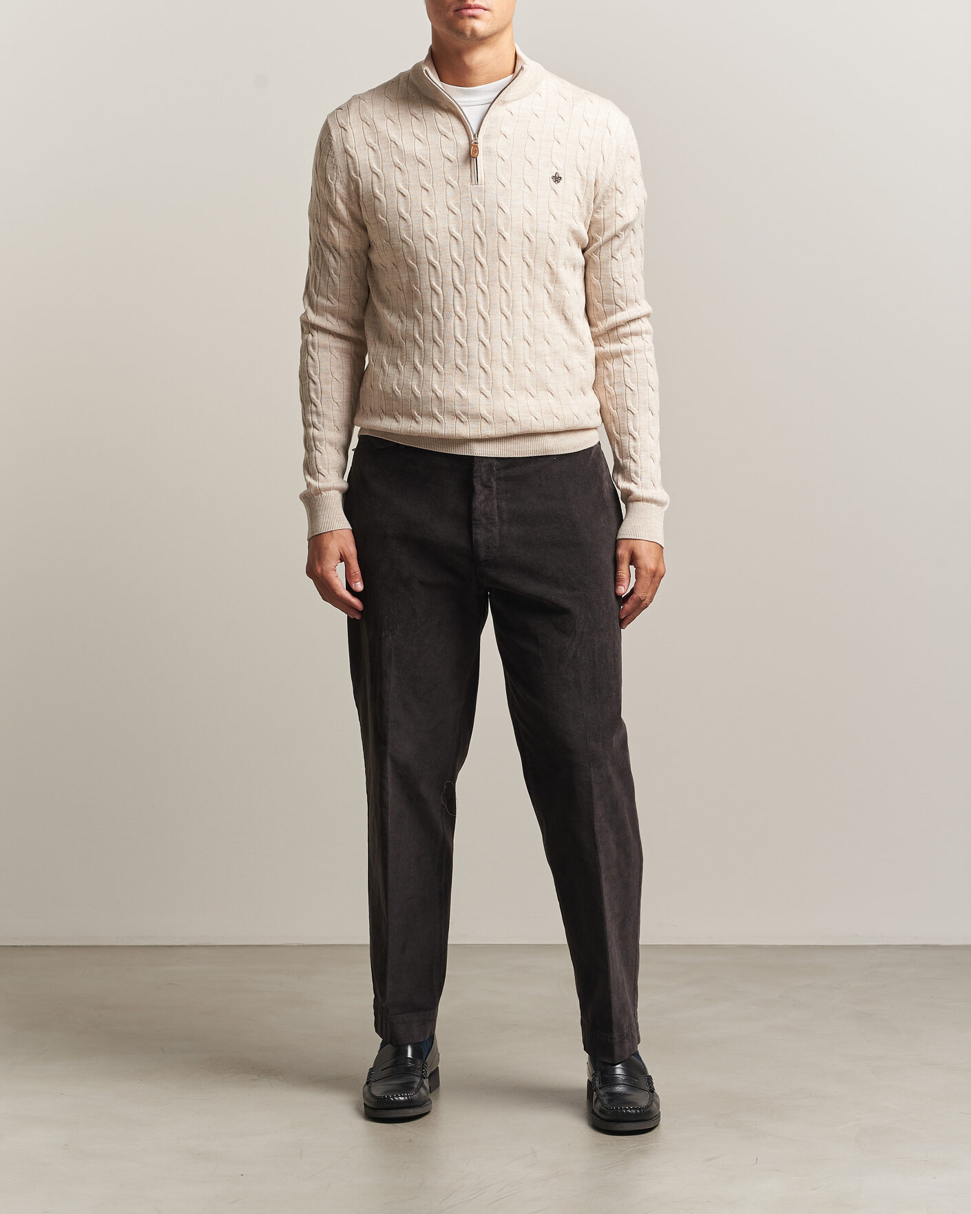 Herre | Gensere | Morris | Merino Cable Half Zip Off White