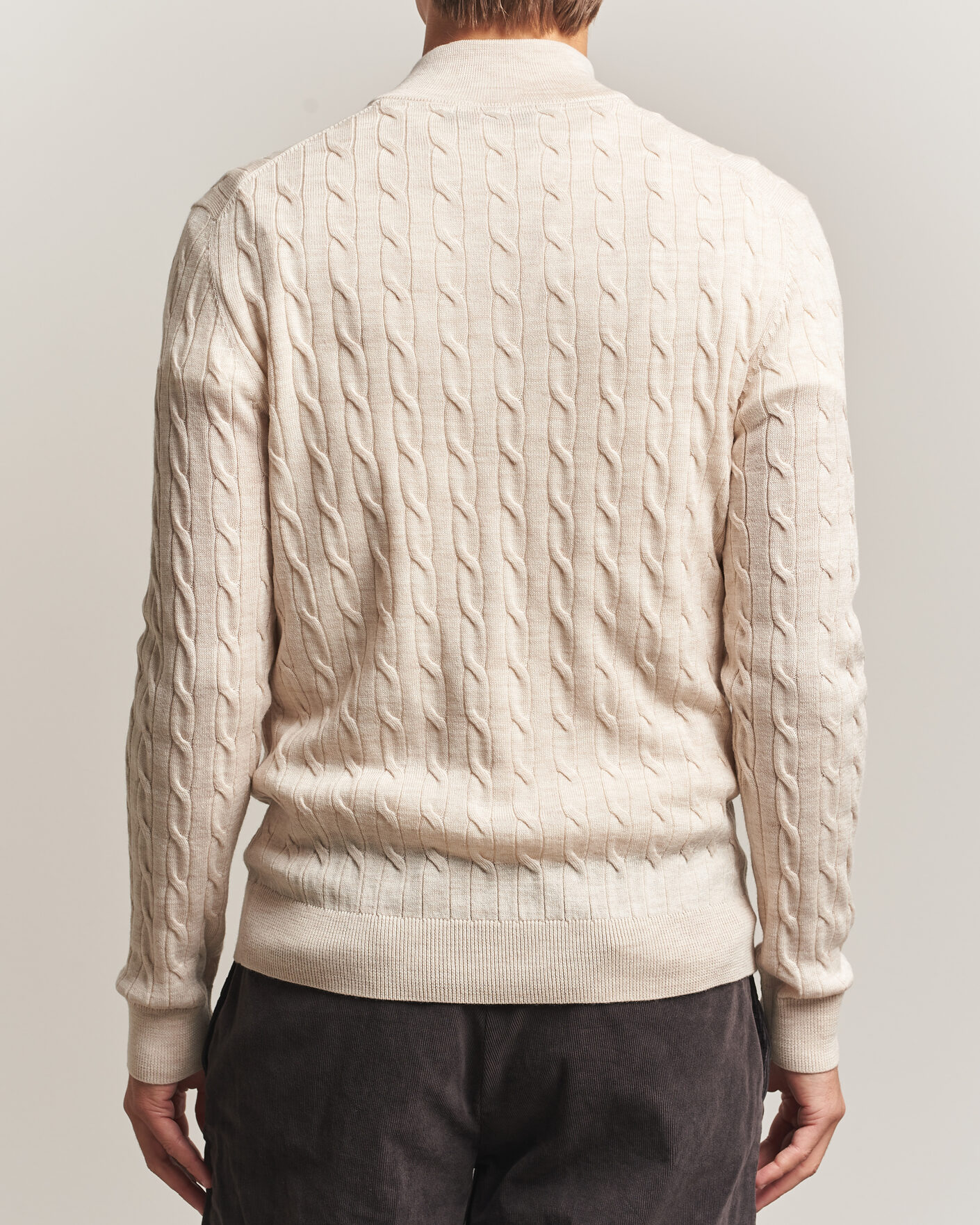 Herre | Gensere | Morris | Merino Cable Half Zip Off White