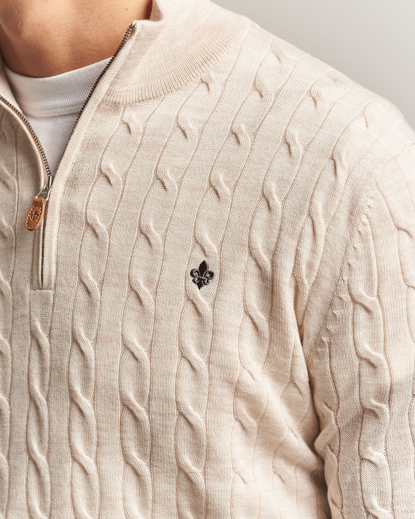 Herre | Gensere | Morris | Merino Cable Half Zip Off White