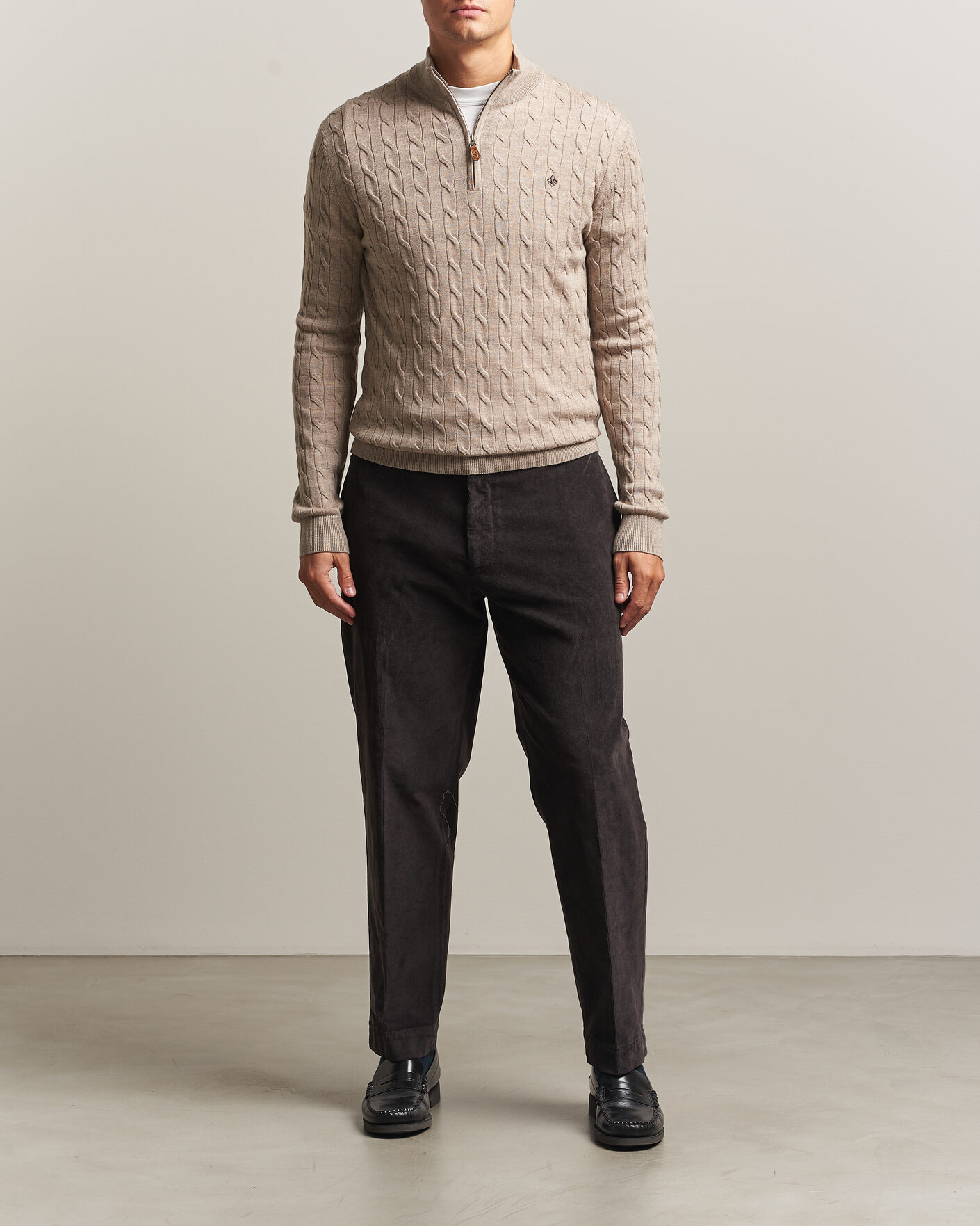 Herre | Gensere | Morris | Merino Cable Half Zip Khaki