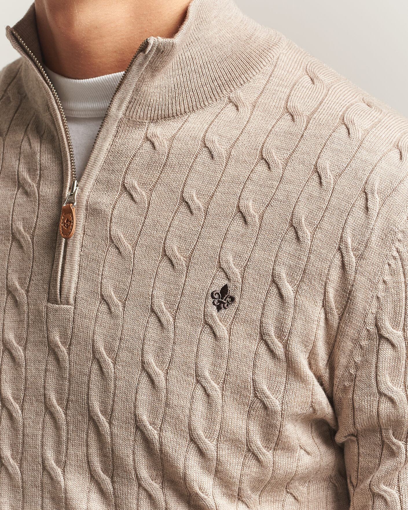 Herre | Gensere | Morris | Merino Cable Half Zip Khaki