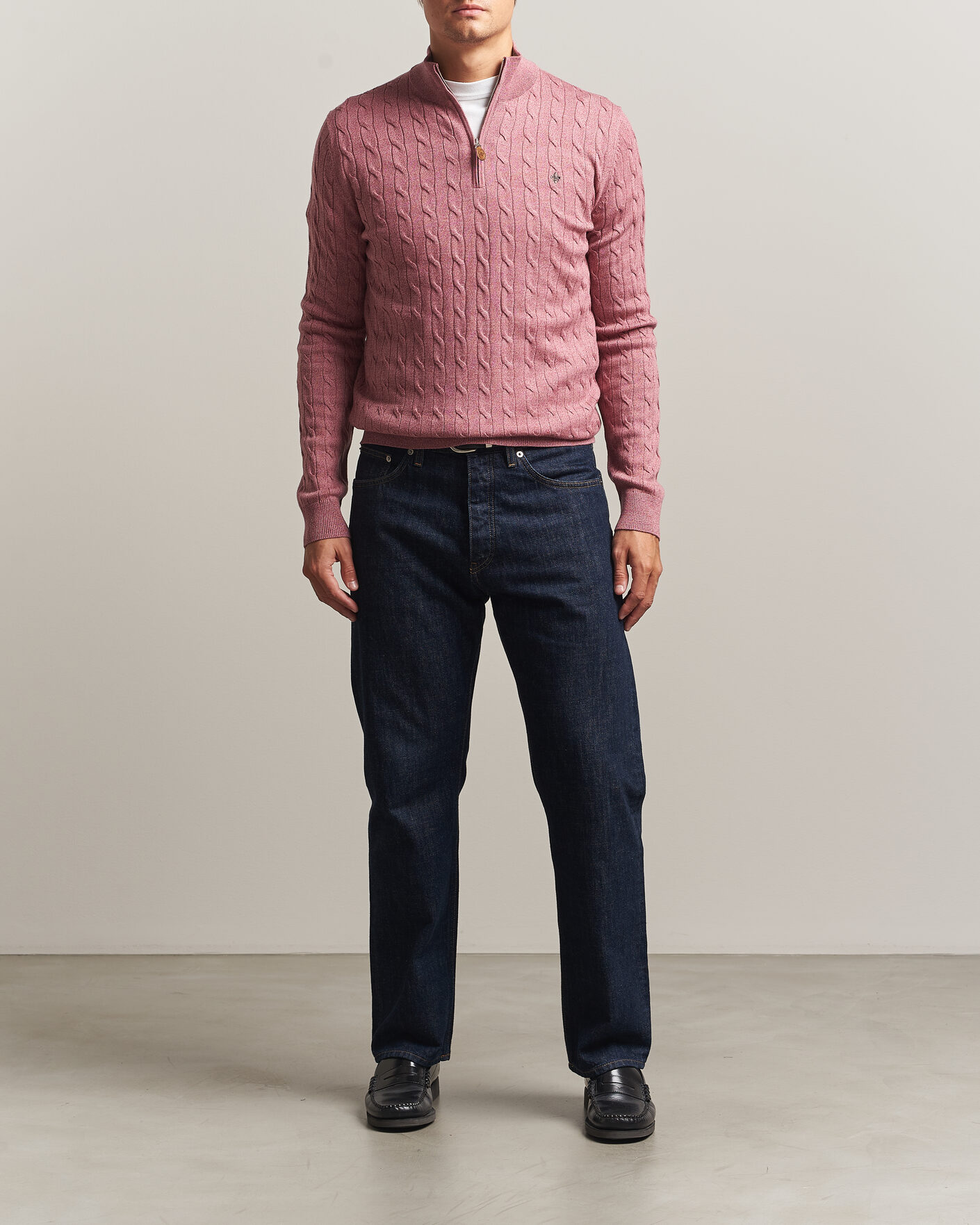 Herre | Gensere | Morris | Merino Cable Half Zip Cerise