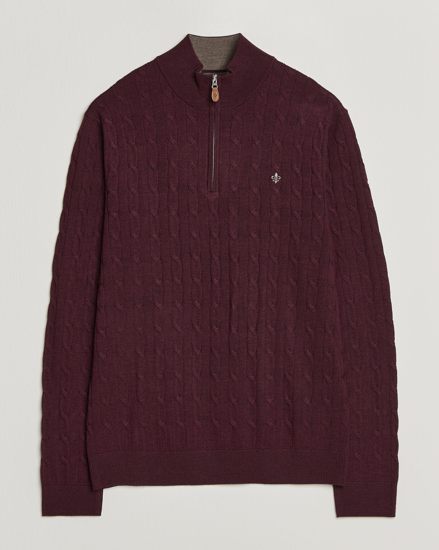 Herre | Gensere | Morris | Merino Cable Half Zip Wine Red