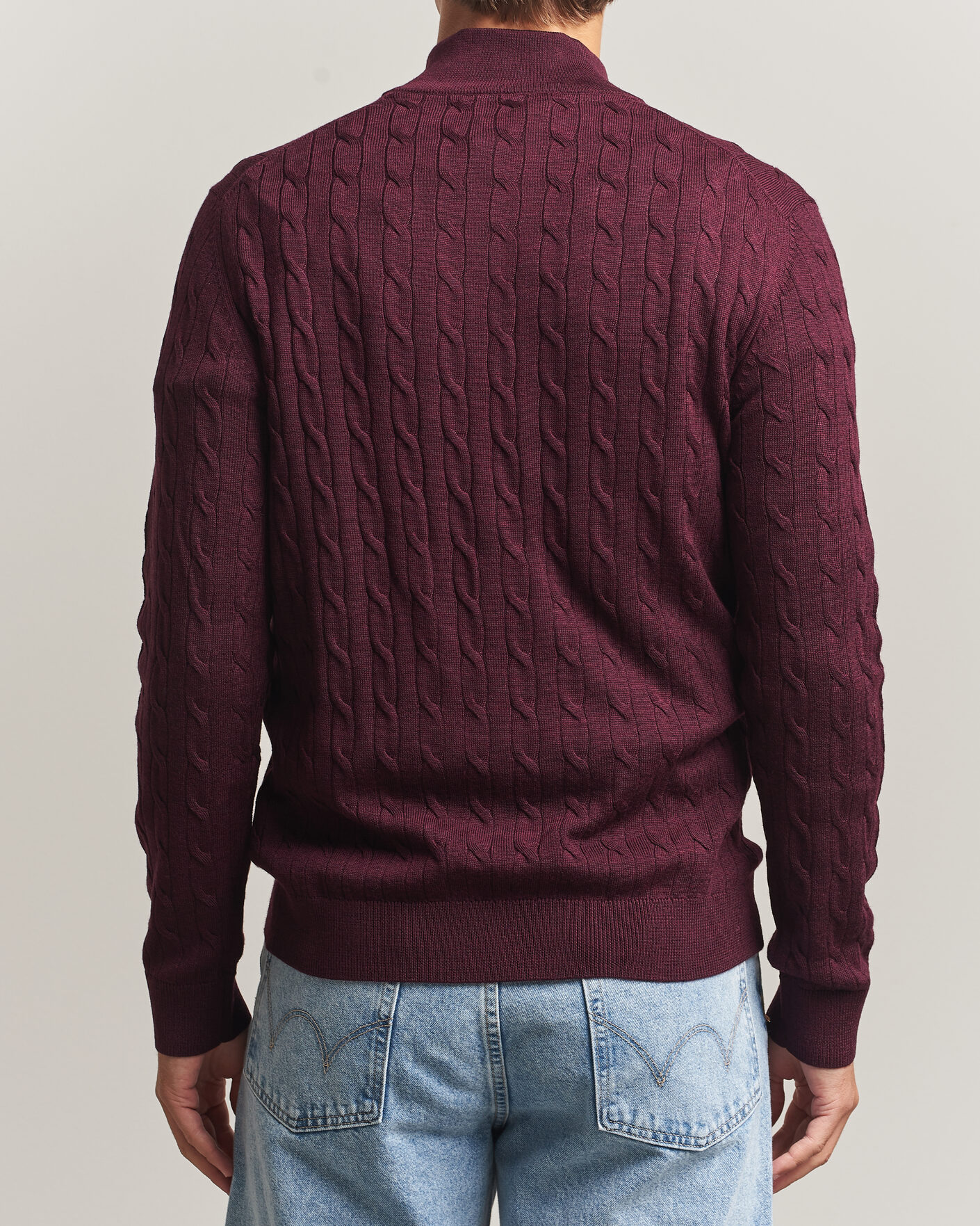 Herre | Gensere | Morris | Merino Cable Half Zip Wine Red