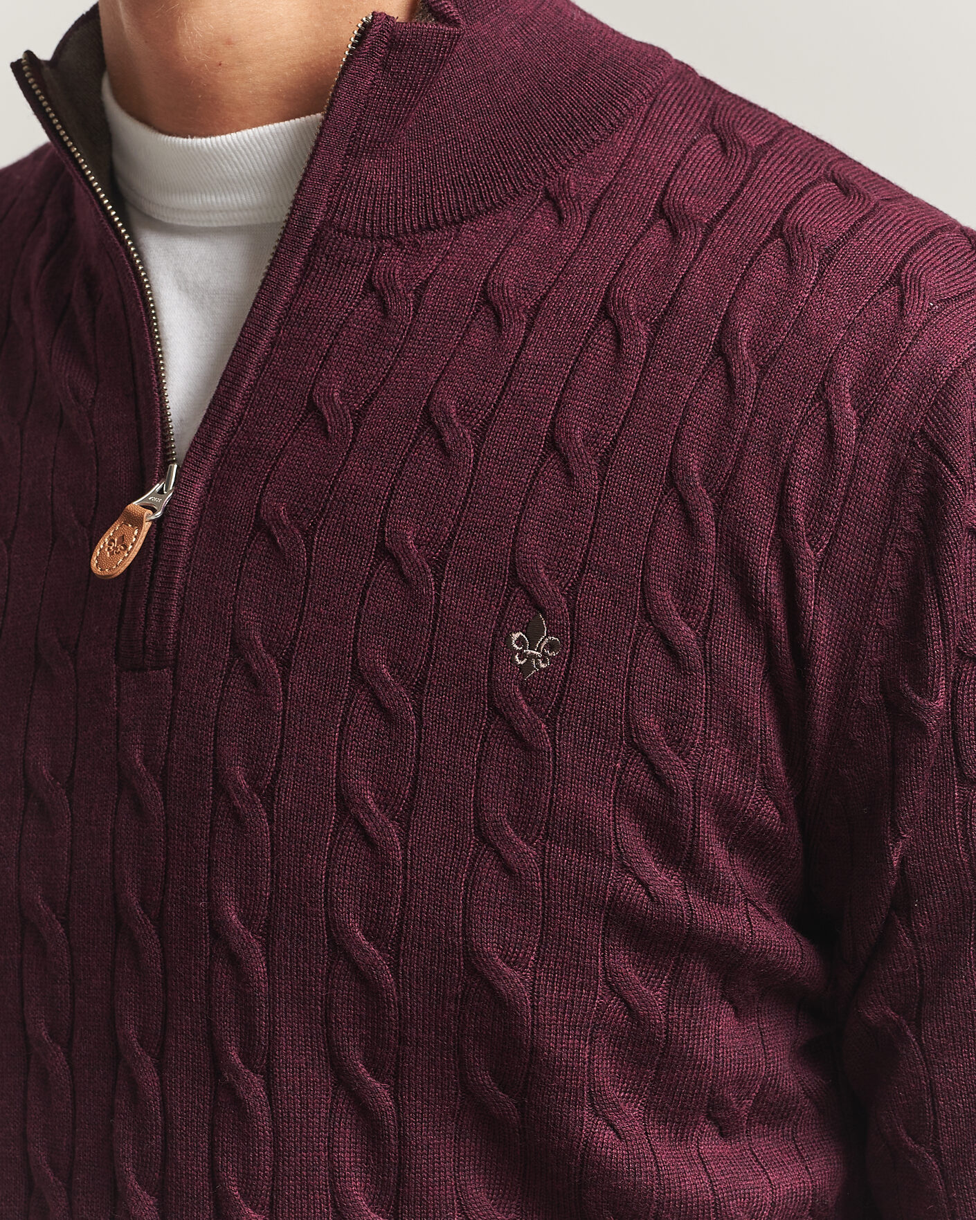 Herre | Gensere | Morris | Merino Cable Half Zip Wine Red
