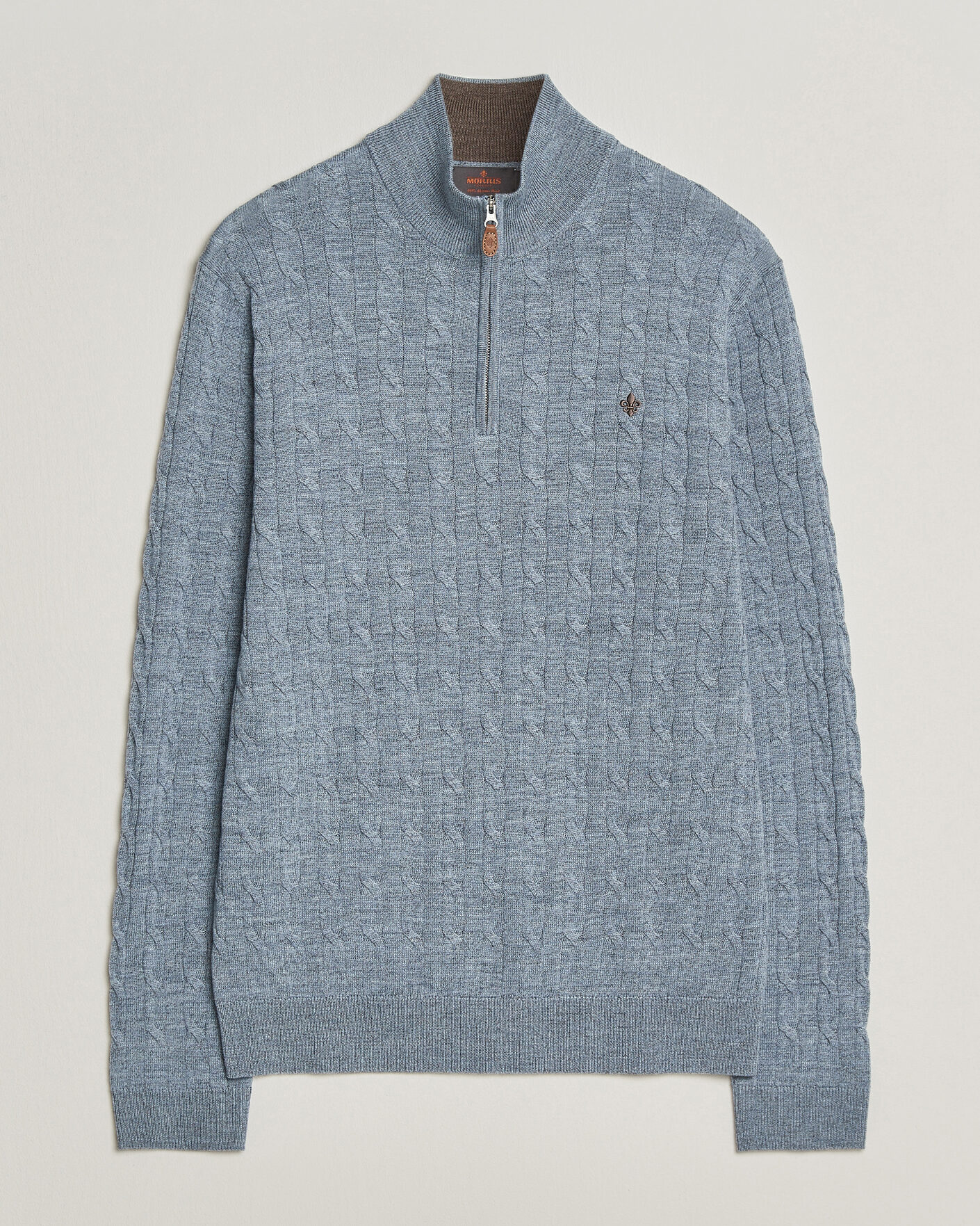 Herre | Gensere | Morris | Merino Cable Half Zip Light Blue