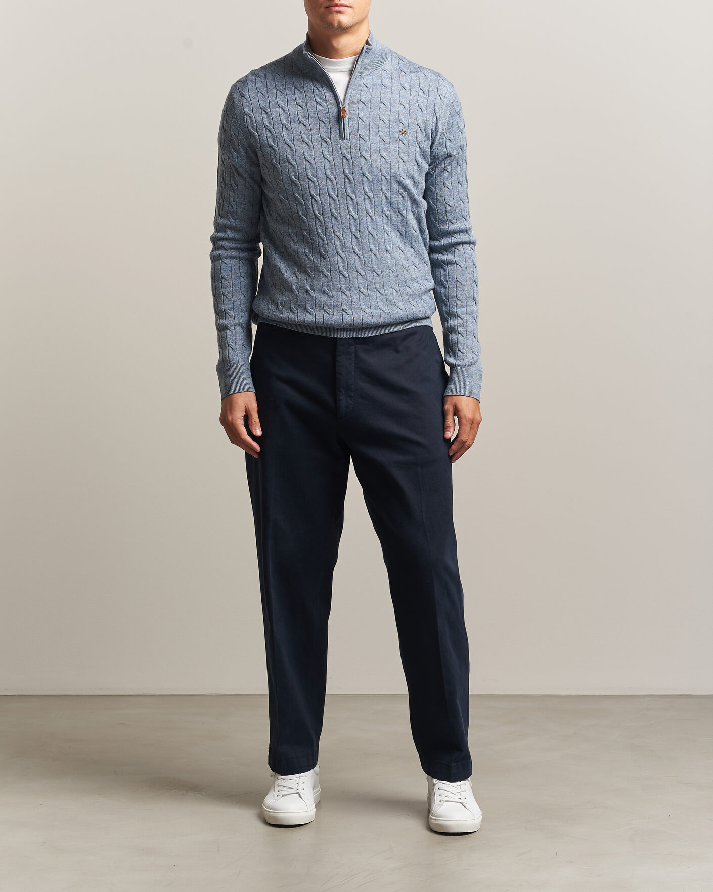 Herre | Gensere | Morris | Merino Cable Half Zip Light Blue