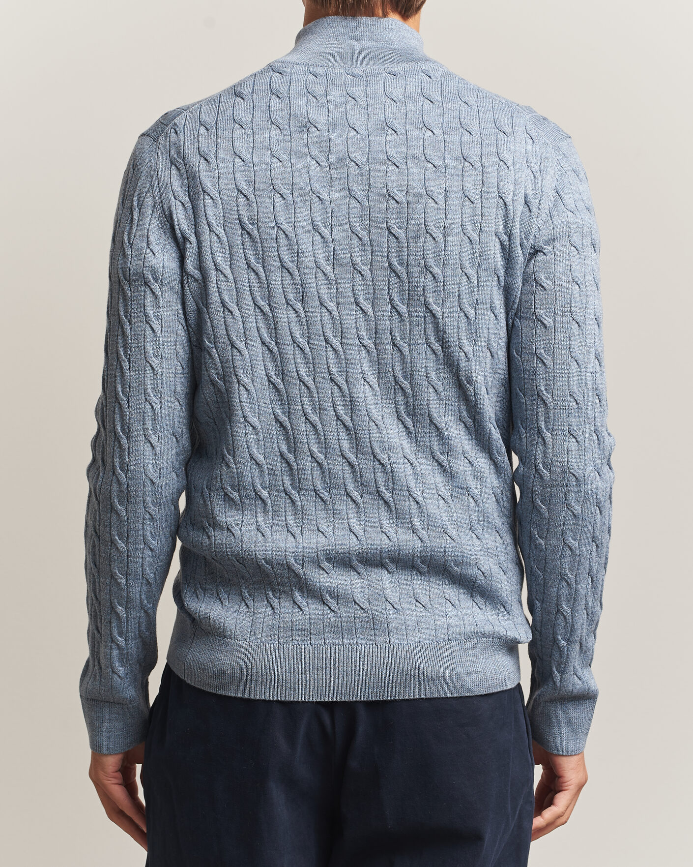 Herre | Gensere | Morris | Merino Cable Half Zip Light Blue