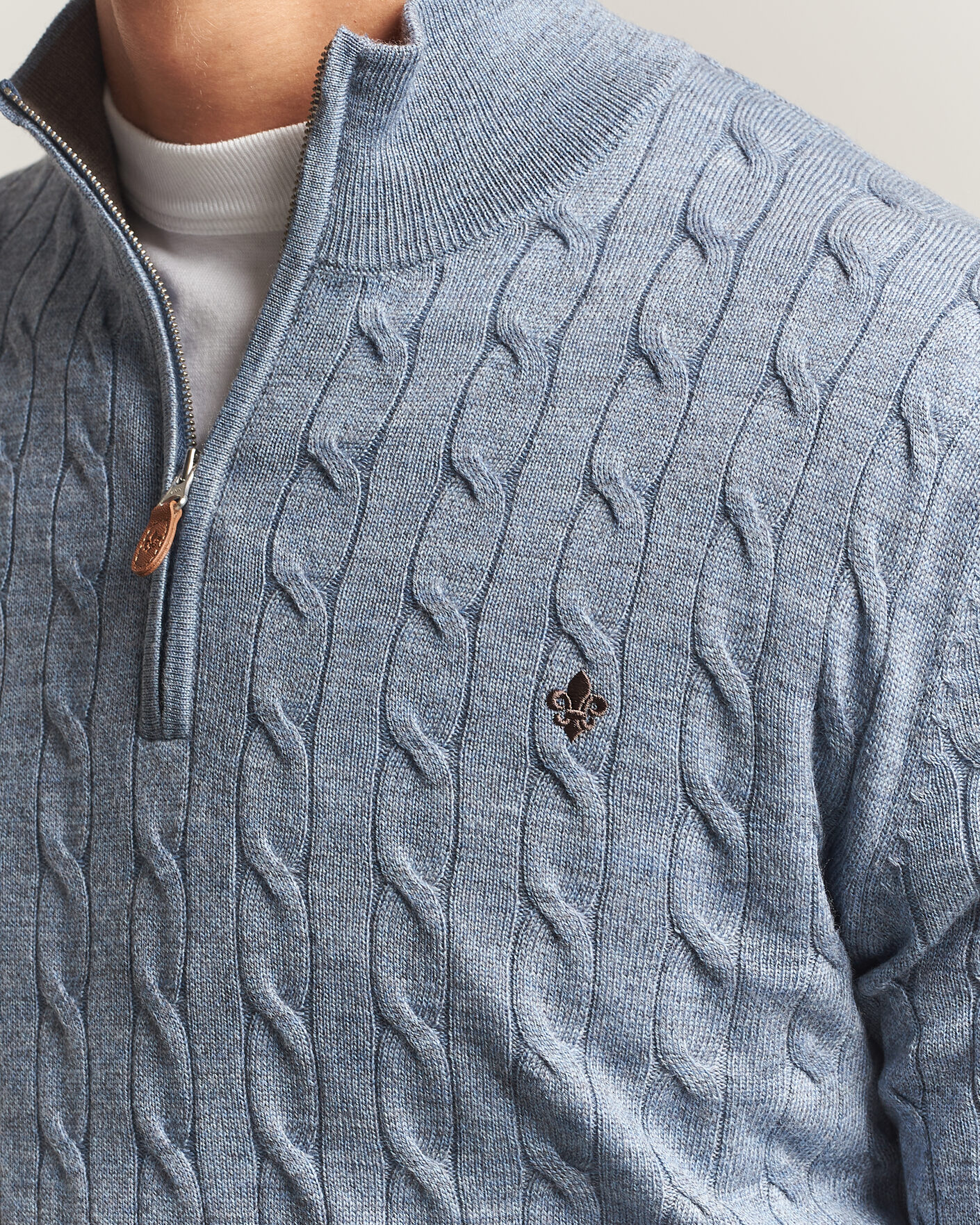 Herre | Gensere | Morris | Merino Cable Half Zip Light Blue