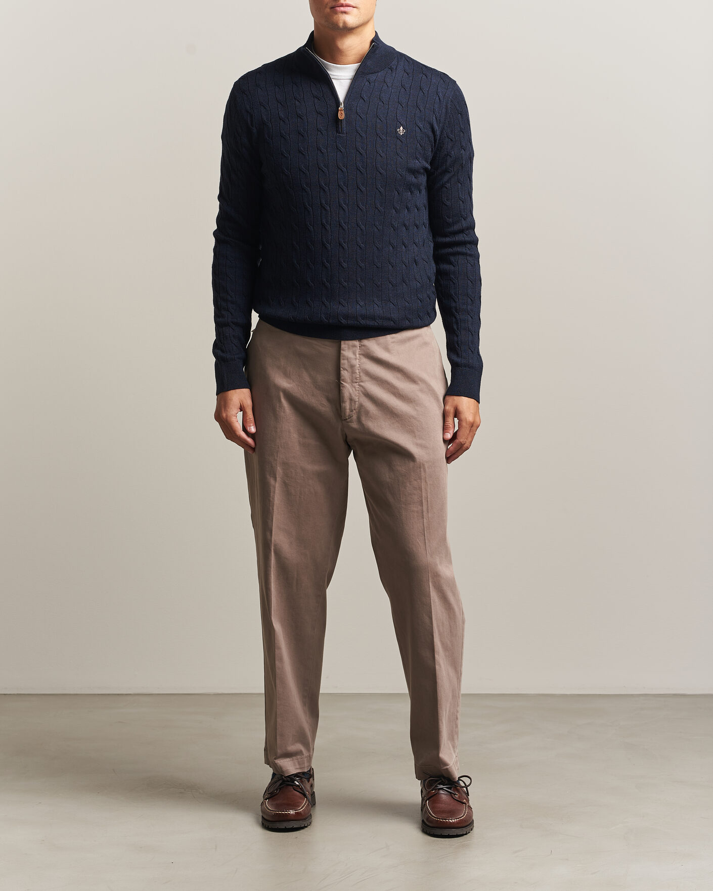 Herre | Gensere | Morris | Merino Cable Half Zip Navy