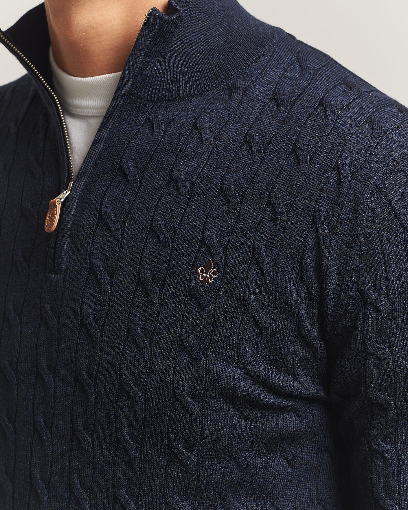 Herre | Gensere | Morris | Merino Cable Half Zip Navy