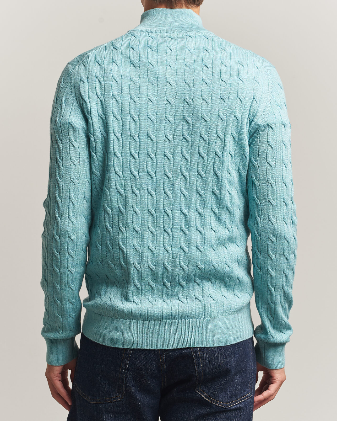 Herre | Gensere | Morris | Merino Cable Half Zip Ocean Blue