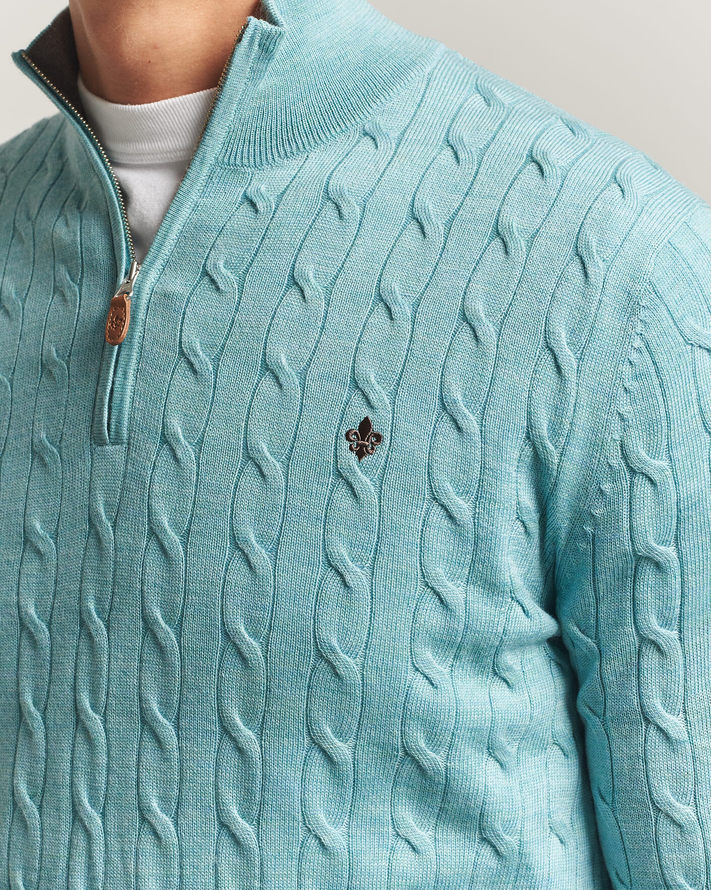 Herre | Gensere | Morris | Merino Cable Half Zip Ocean Blue