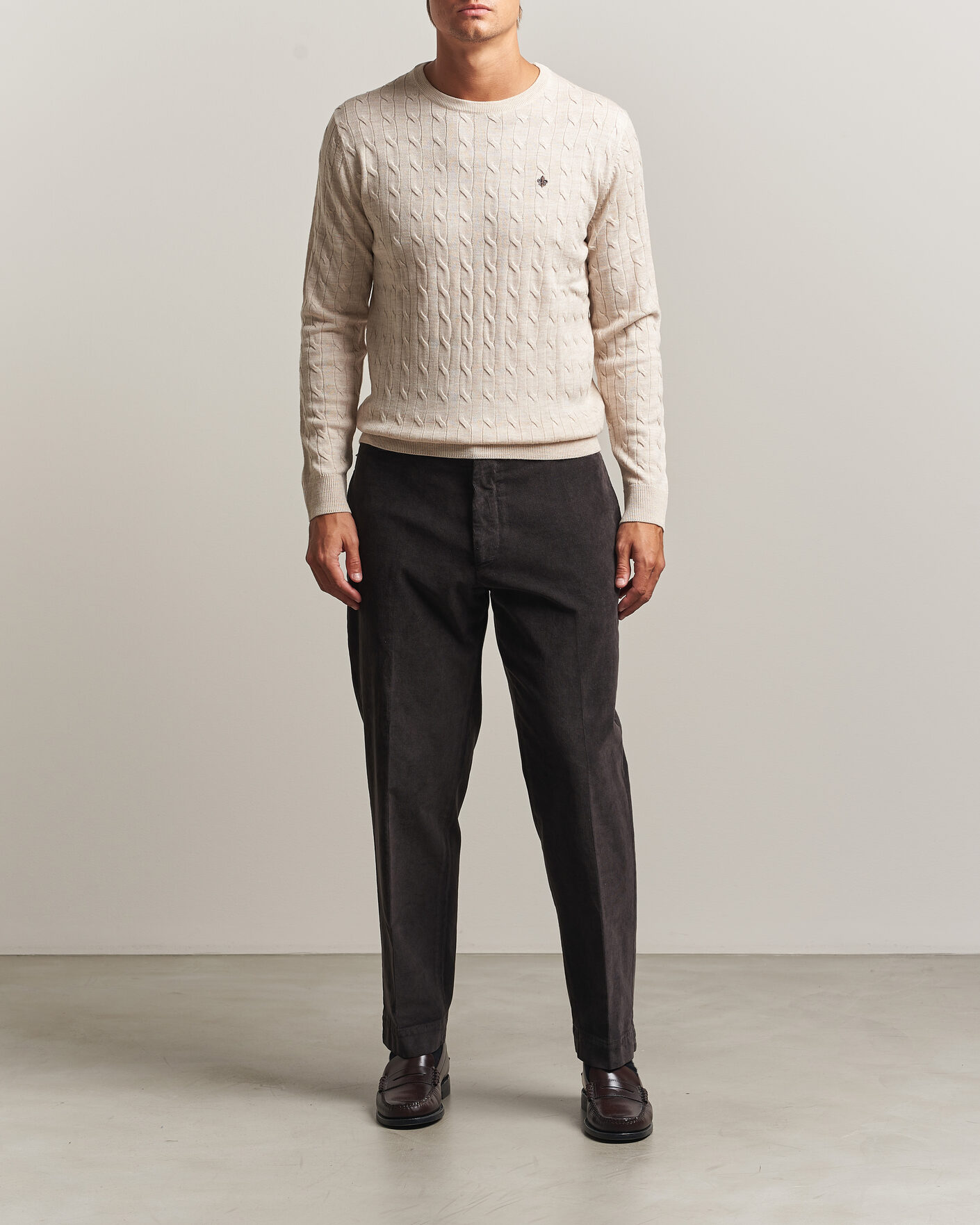 Herre | Gensere | Morris | Merino Cable O-Neck Off White