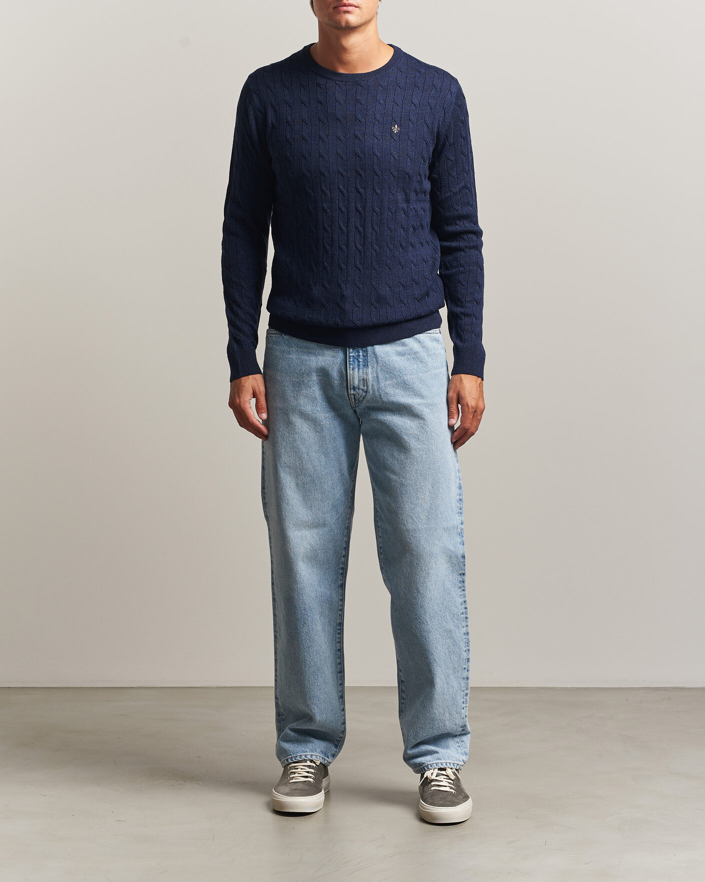 Herre | Gensere | Morris | Merino Cable O-Neck Navy