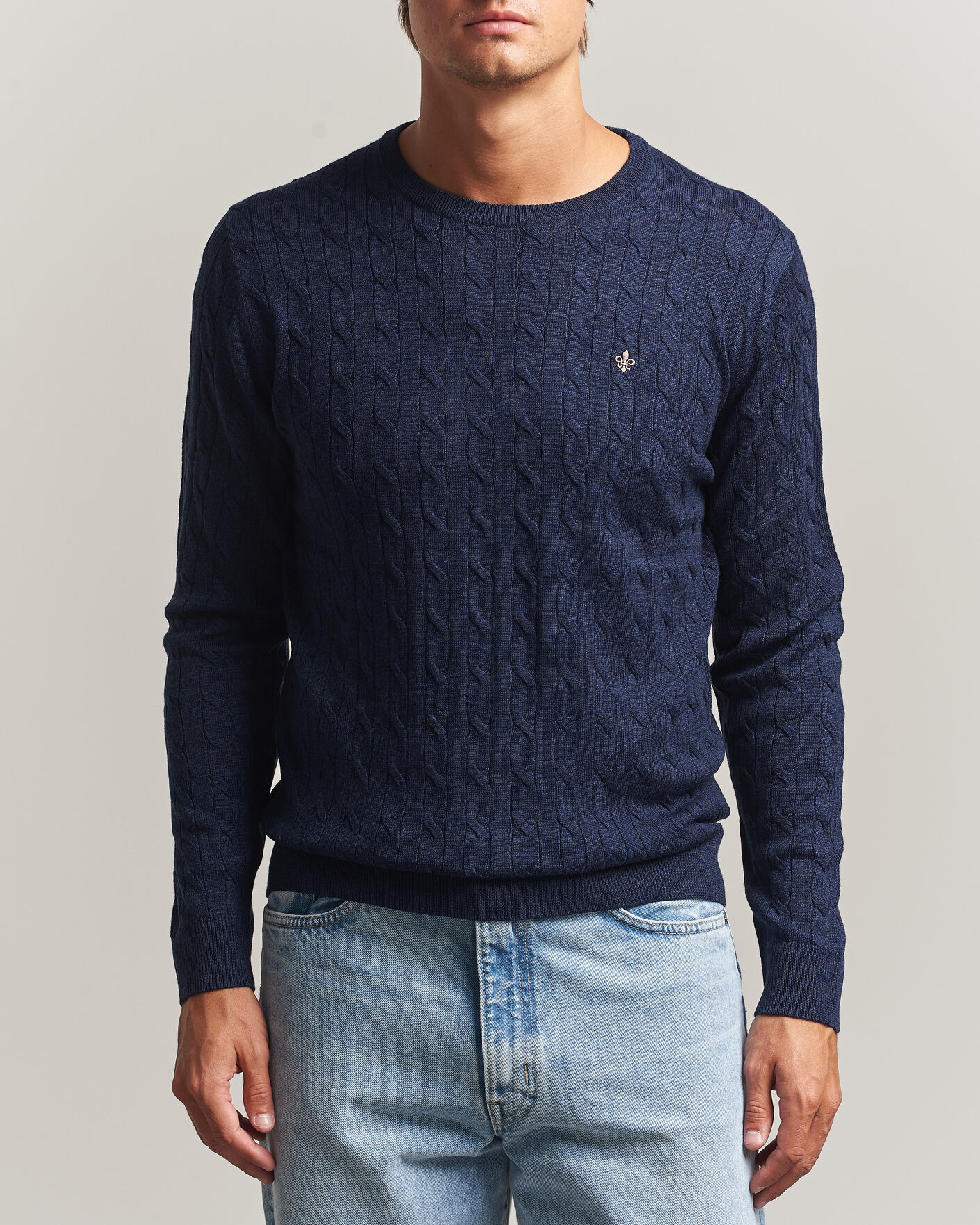 Herre | Gensere | Morris | Merino Cable O-Neck Navy