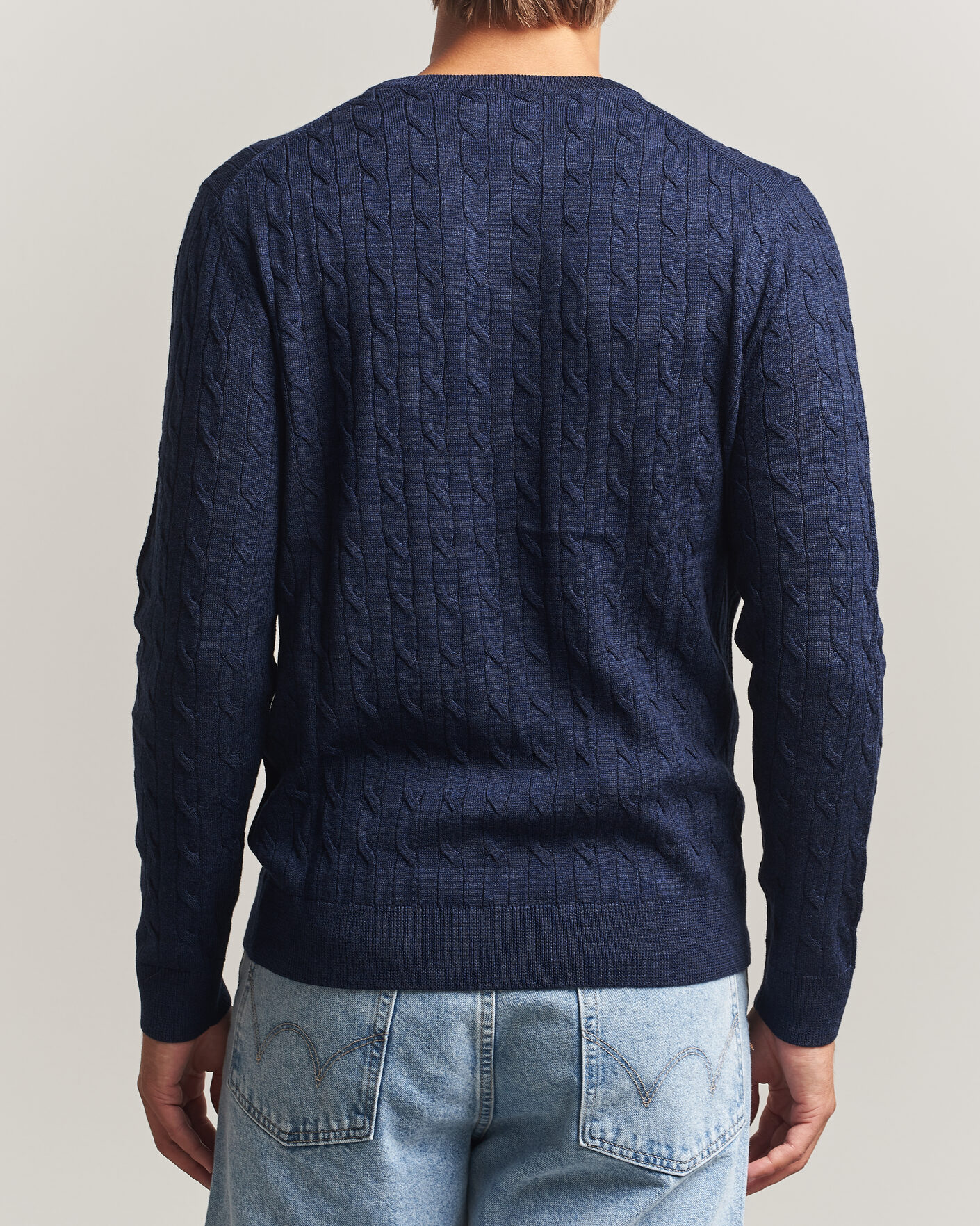 Herre | Gensere | Morris | Merino Cable O-Neck Navy
