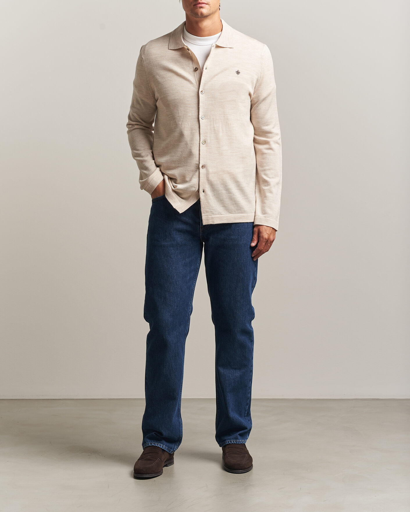 Herre | Skjorter | Morris | Merino Shirt Cardigan Off White