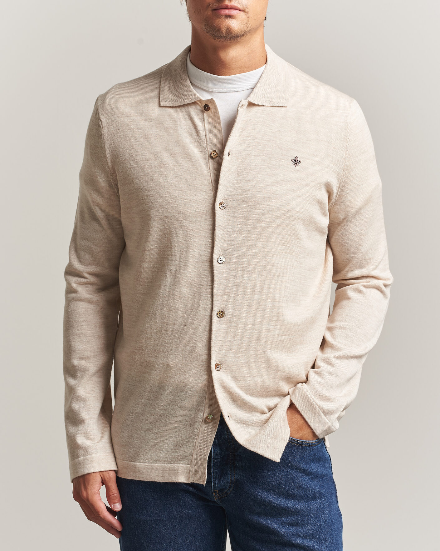 Herre | Skjorter | Morris | Merino Shirt Cardigan Off White