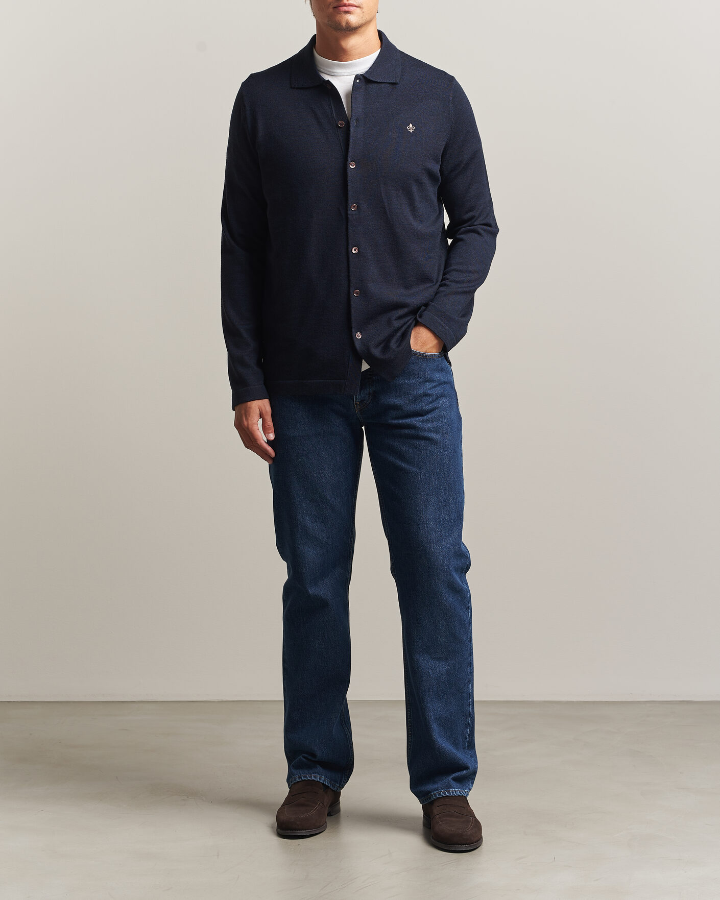 Herre | Skjorter | Morris | Merino Shirt Cardigan Navy
