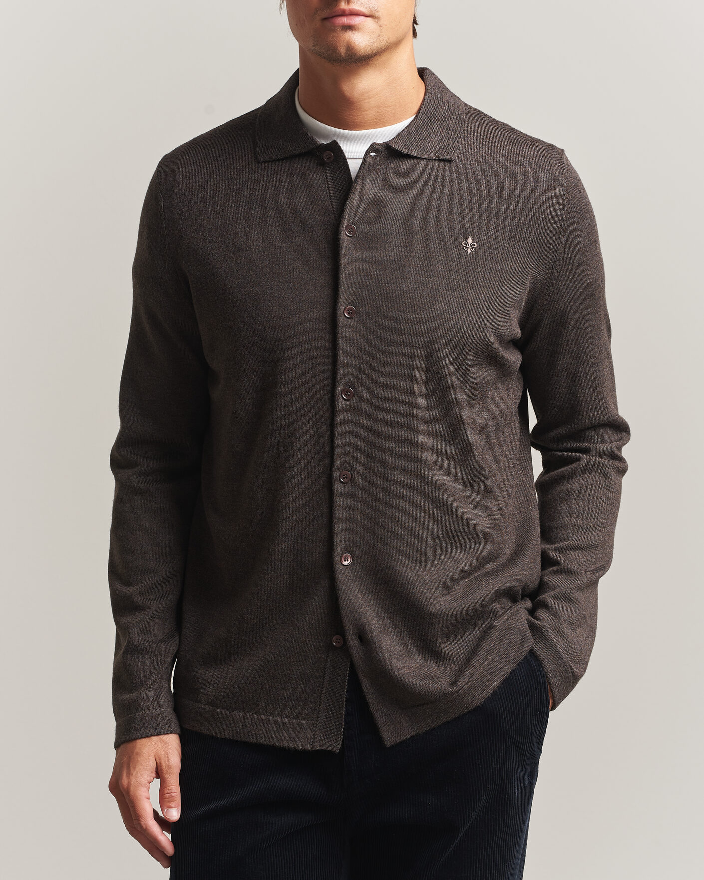 Herre | Skjorter | Morris | Merino Shirt Cardigan Brown