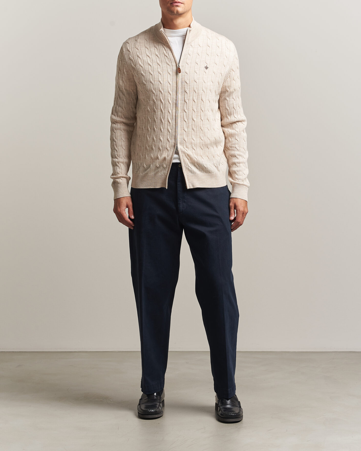 Herre | Gensere | Morris | Merino Cable Zip Cardigan Off White