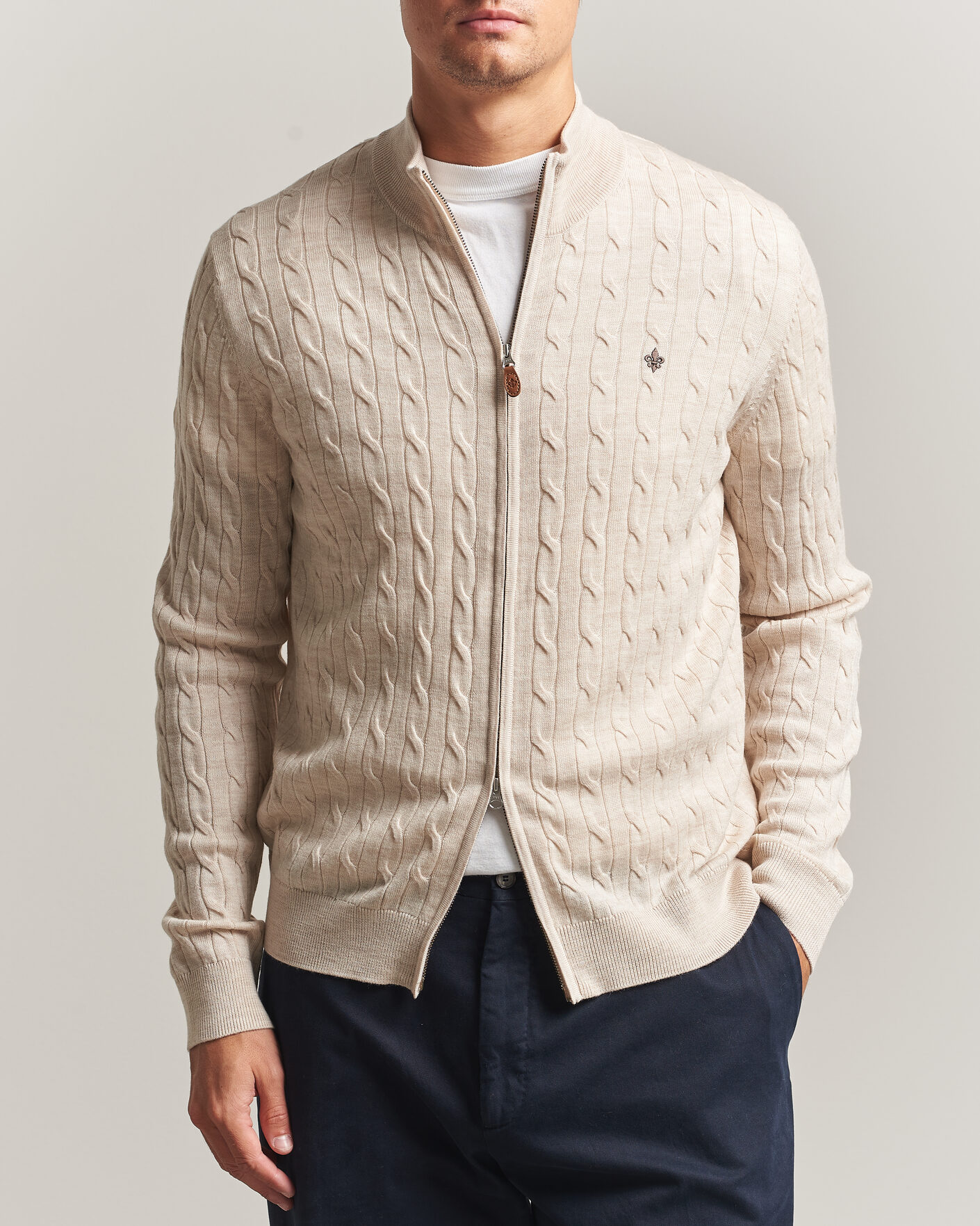 Herre | Gensere | Morris | Merino Cable Zip Cardigan Off White