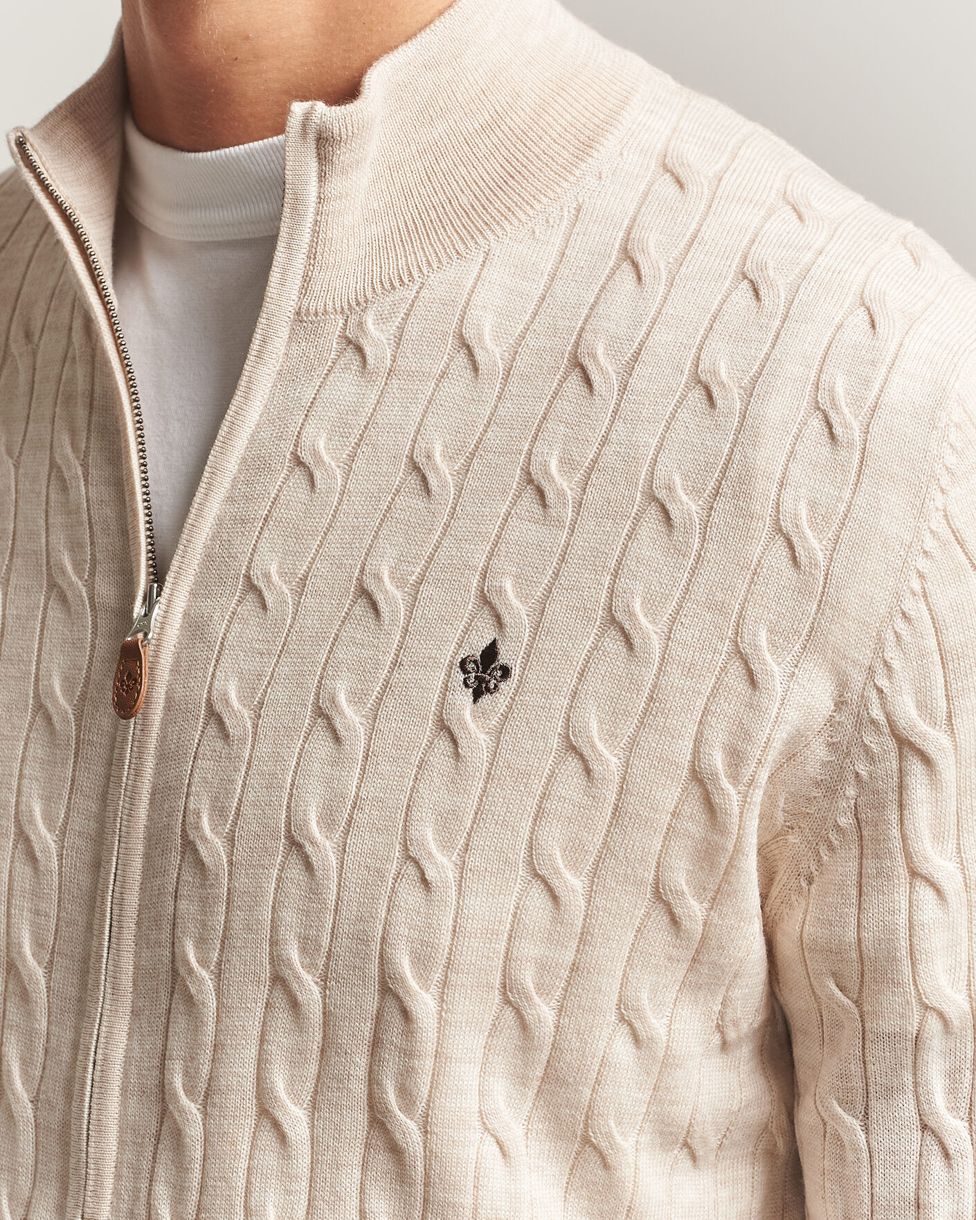 Herre | Gensere | Morris | Merino Cable Zip Cardigan Off White