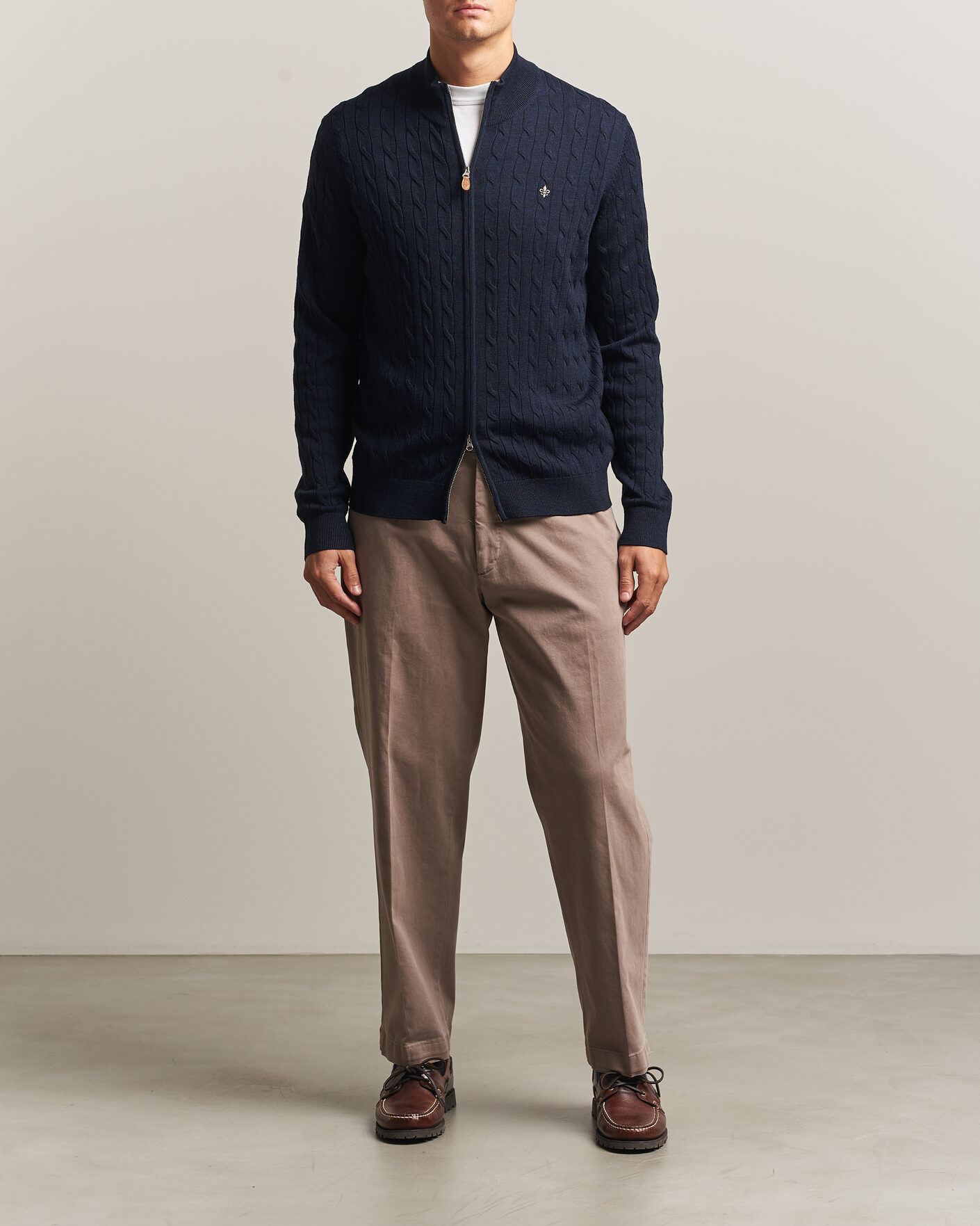 Herre | Gensere | Morris | Merino Cable Zip Cardigan Navy