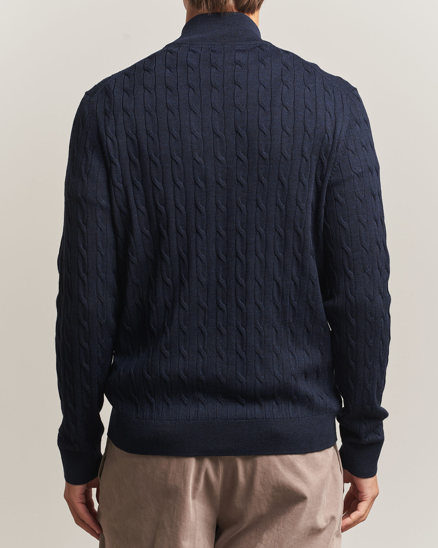 Herre | Gensere | Morris | Merino Cable Zip Cardigan Navy