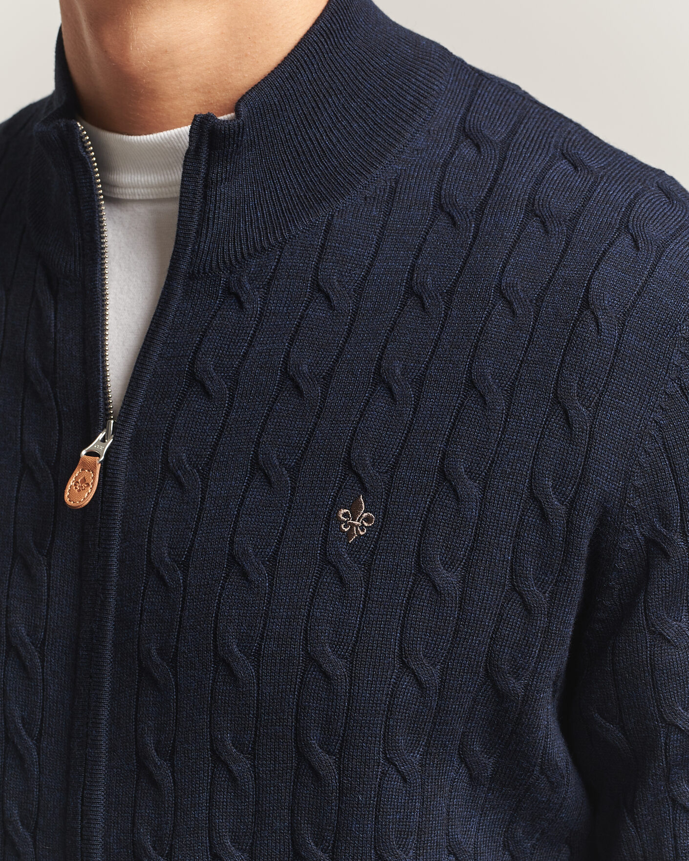 Herre | Gensere | Morris | Merino Cable Zip Cardigan Navy